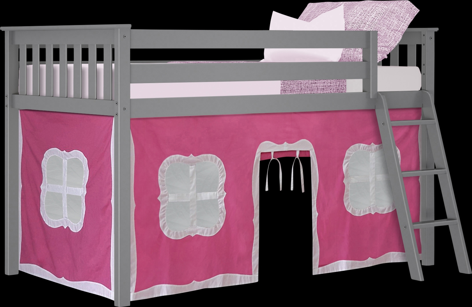 Kids Linnett Gray Twin Low Loft Bed with Pink Tent - Thumbnail - Image 2