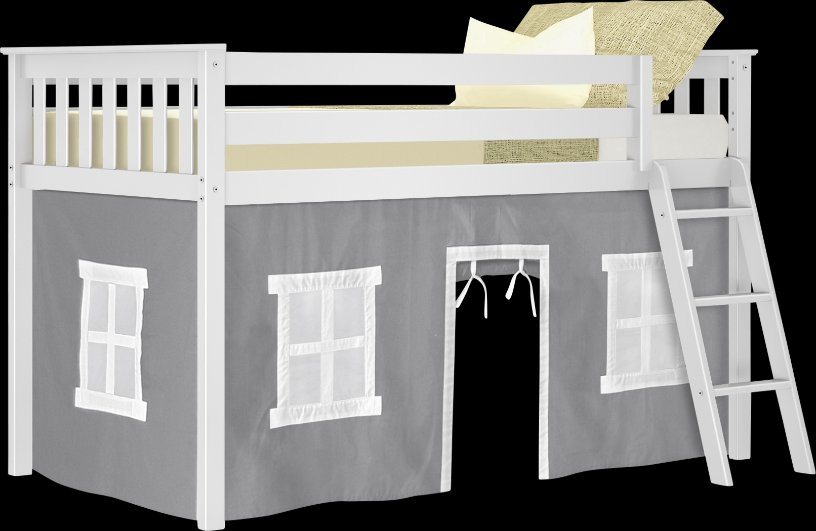 Kids Linnett White Twin Low Loft Bed with Gray Tent - Thumbnail - Image 2