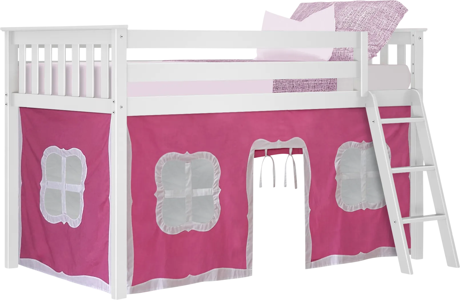 Kids Linnett White Twin Low Loft Bed with Pink Tent - Thumbnail - Image 2