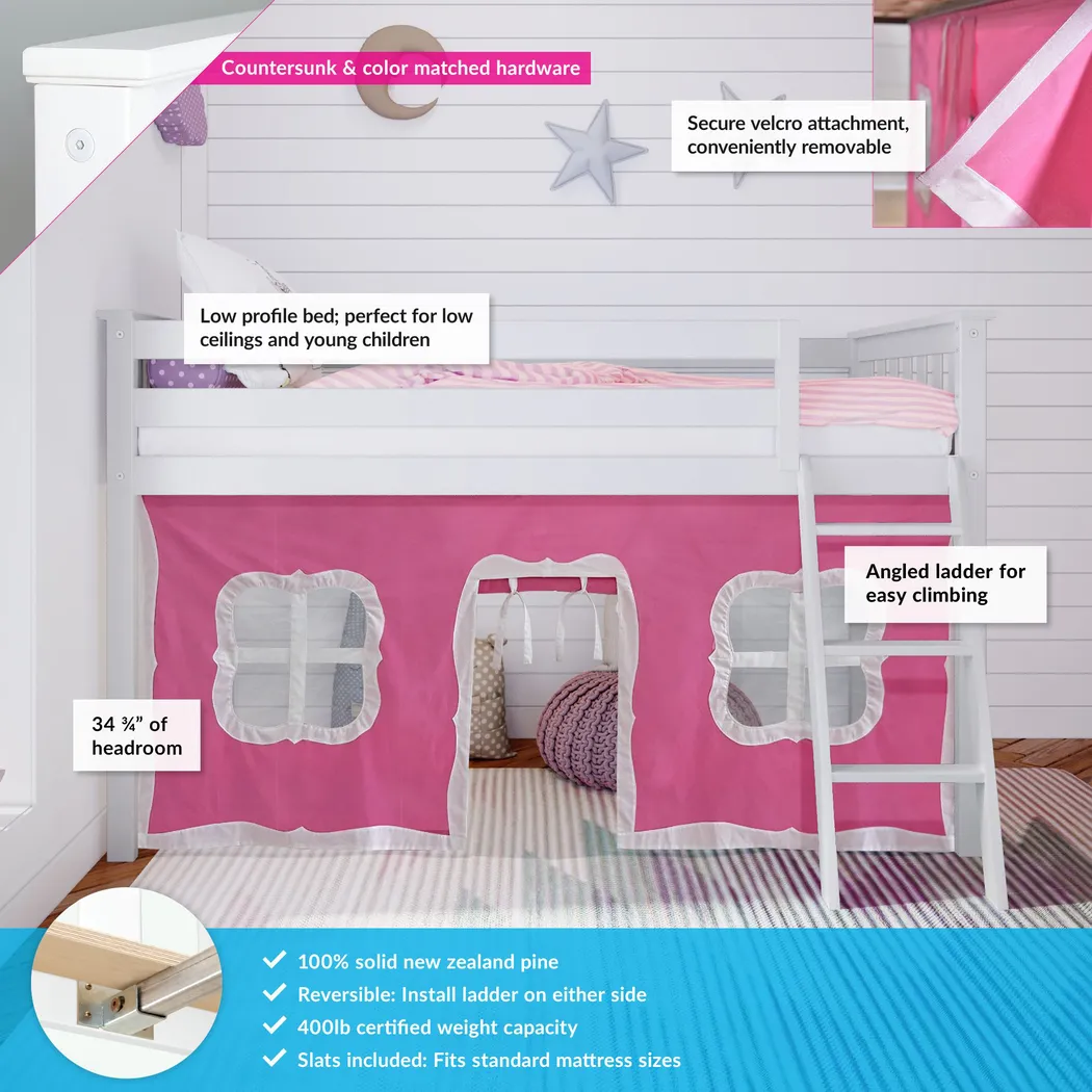 Kids Linnett White Twin Low Loft Bed with Pink Tent - Thumbnail - Image 3
