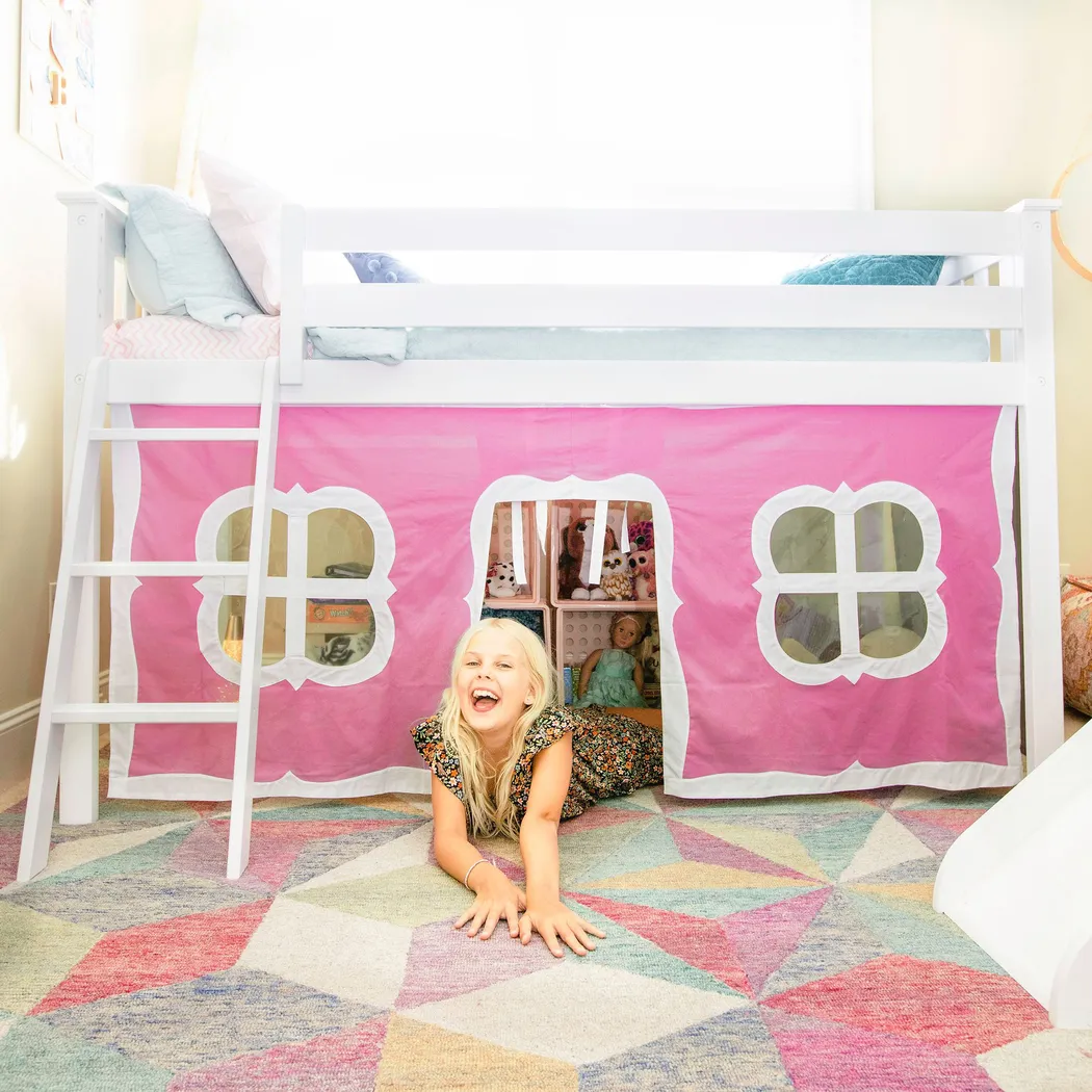 Kids Linnett White Twin Low Loft Bed with Pink Tent - Thumbnail - Image 4