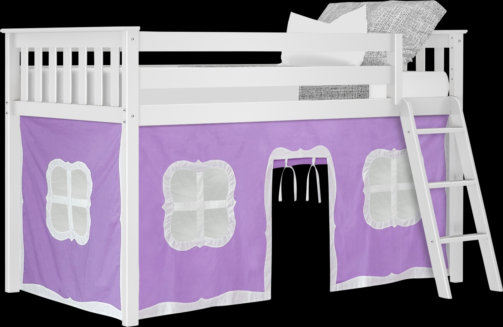 Kids Linnett White Twin Low Loft Bed with Purple Tent - Thumbnail - Image 2