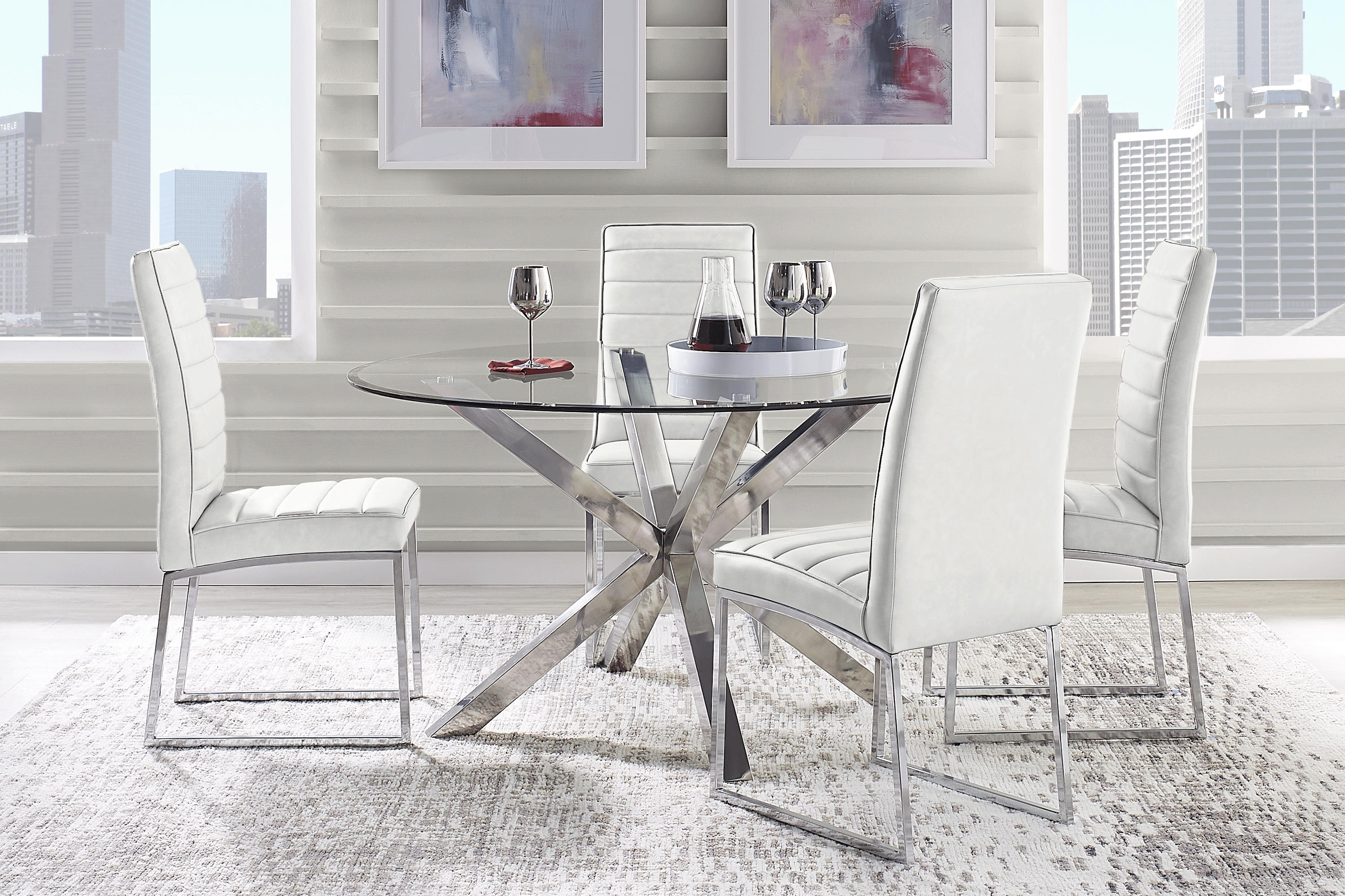 Linton Park Silver 5 Pc Round Dining Set with Off-White Chairs - Thumbnail - Image 1