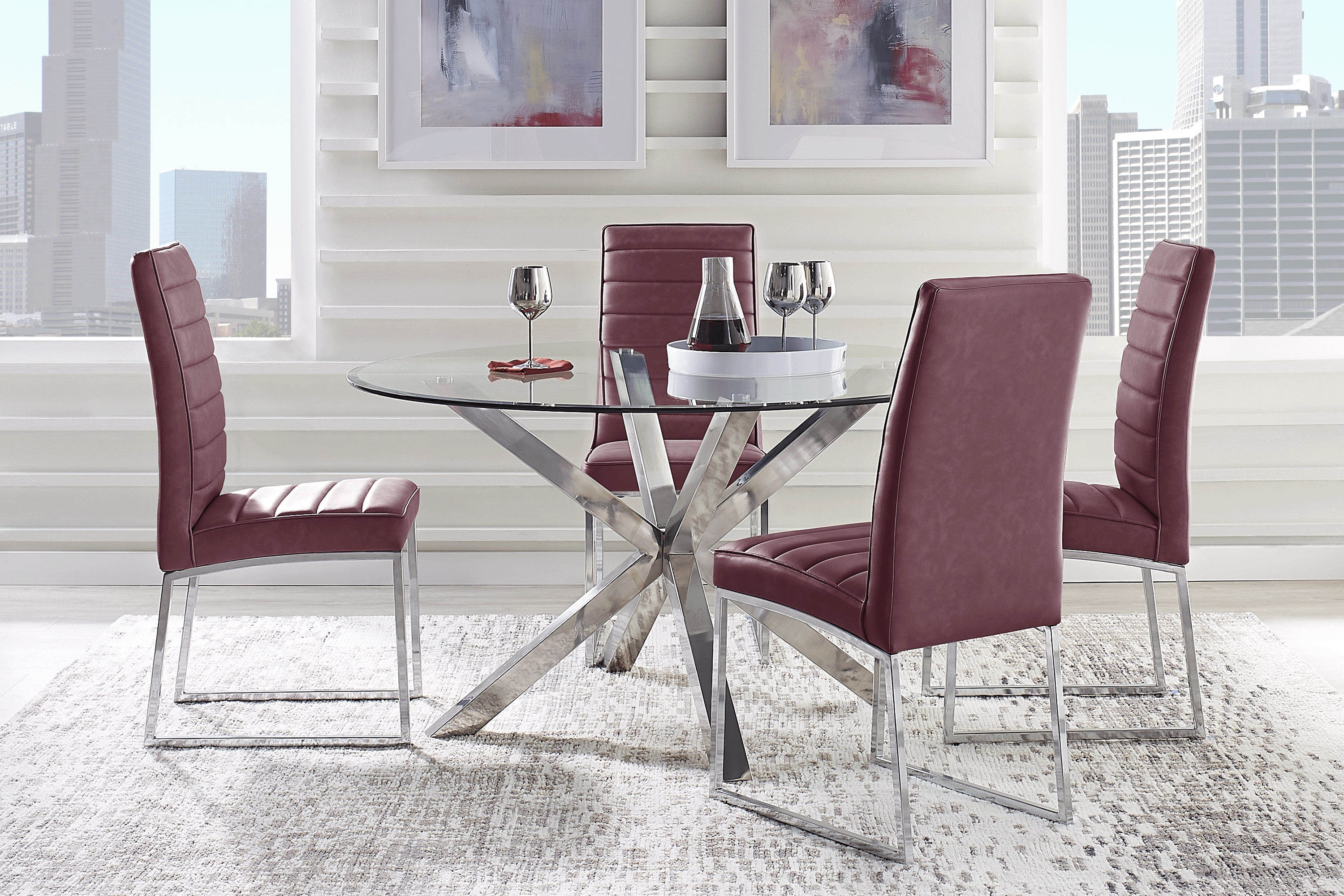 Linton Park Silver 5 Pc Round Dining Set with Bordeaux Chairs - Thumbnail - Image 1