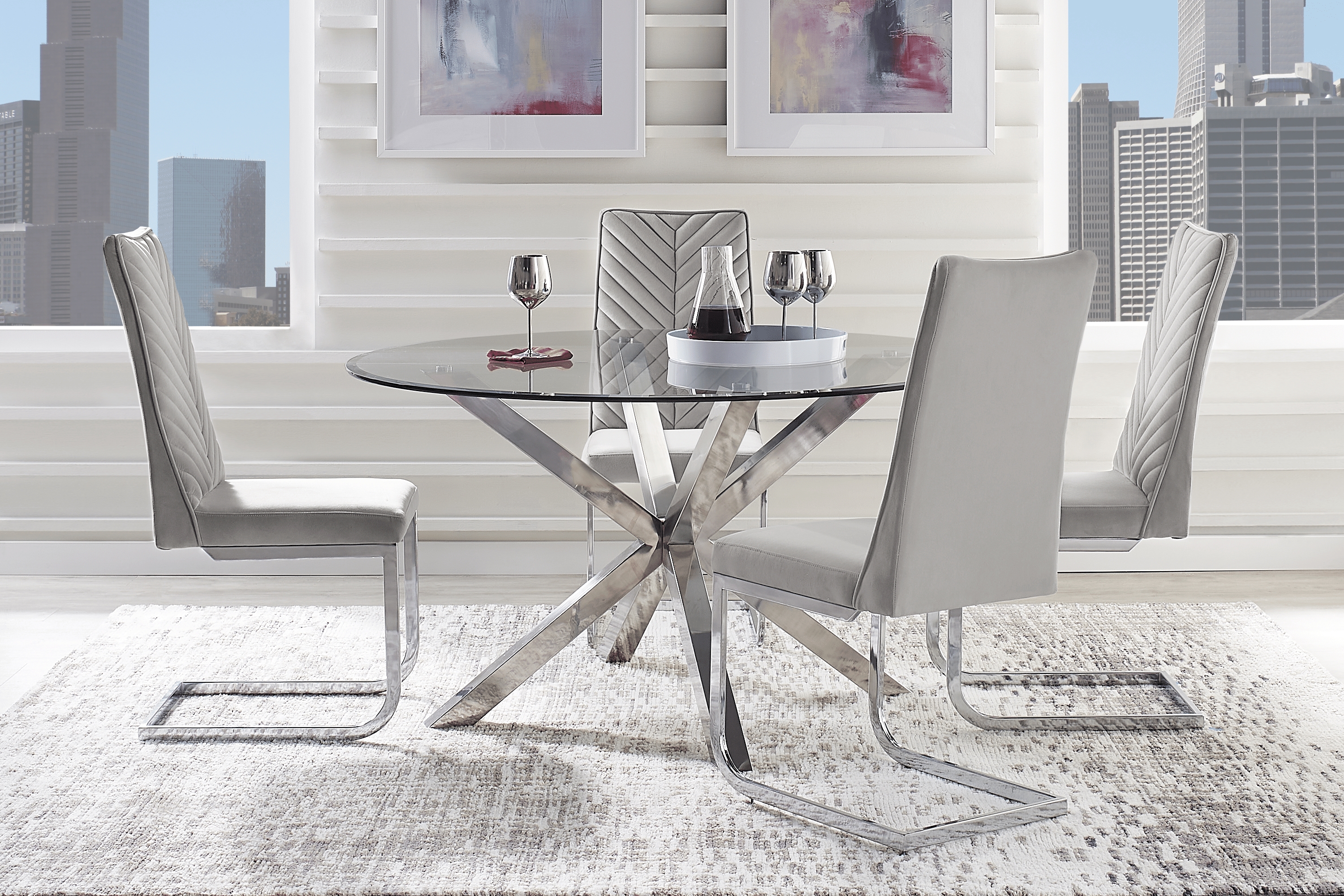 Linton Park Silver 5 Pc Round Dining Set with Gray Chairs - Thumbnail - Image 1