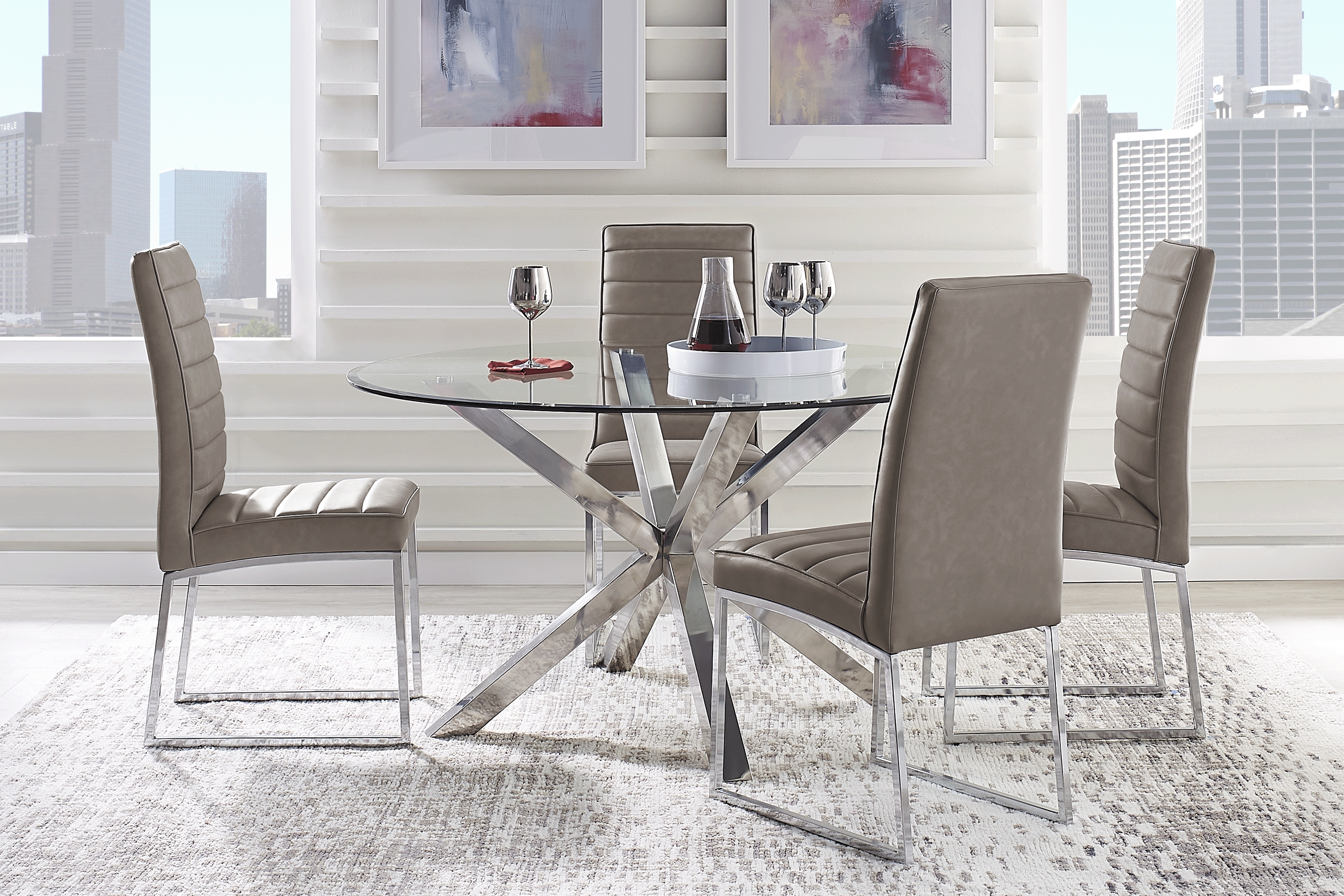 Linton Park Silver 5 Pc Round Dining Set with Gray Chairs - Thumbnail - Image 1