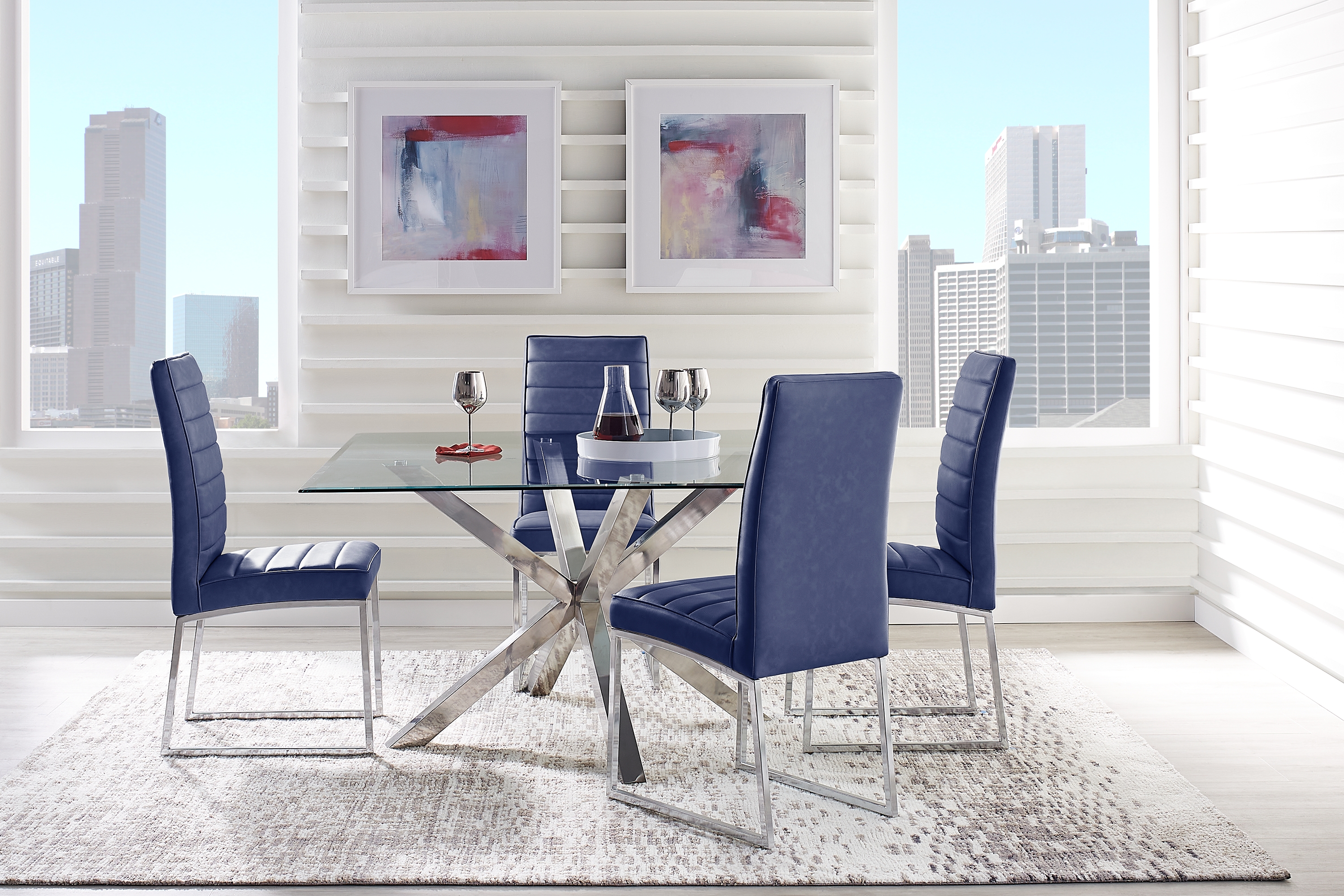 Linton Park Silver 5 Pc Square Dining Set with Midnight Chairs - Thumbnail - Image 1