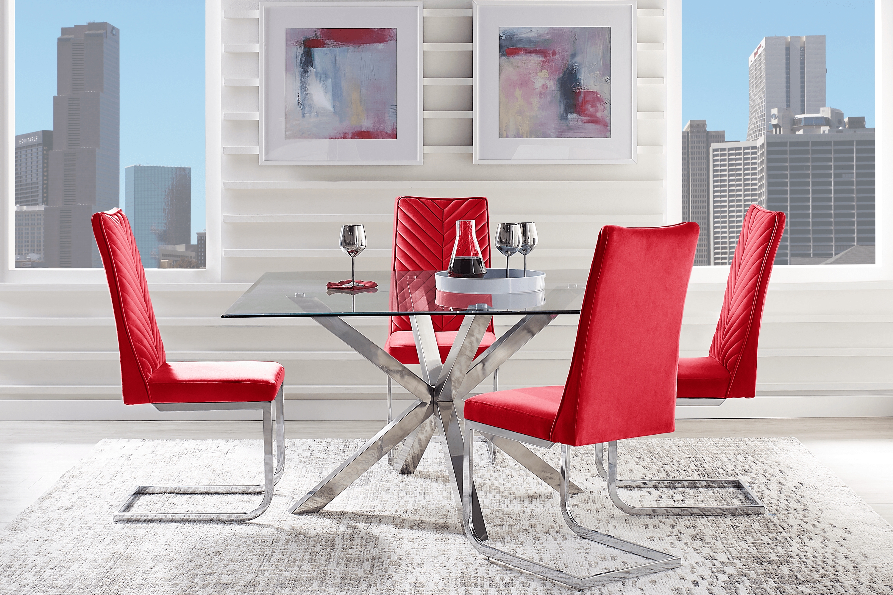 Linton Park Silver 5 Pc Square Dining Set with Red Chairs - Thumbnail - Image 1