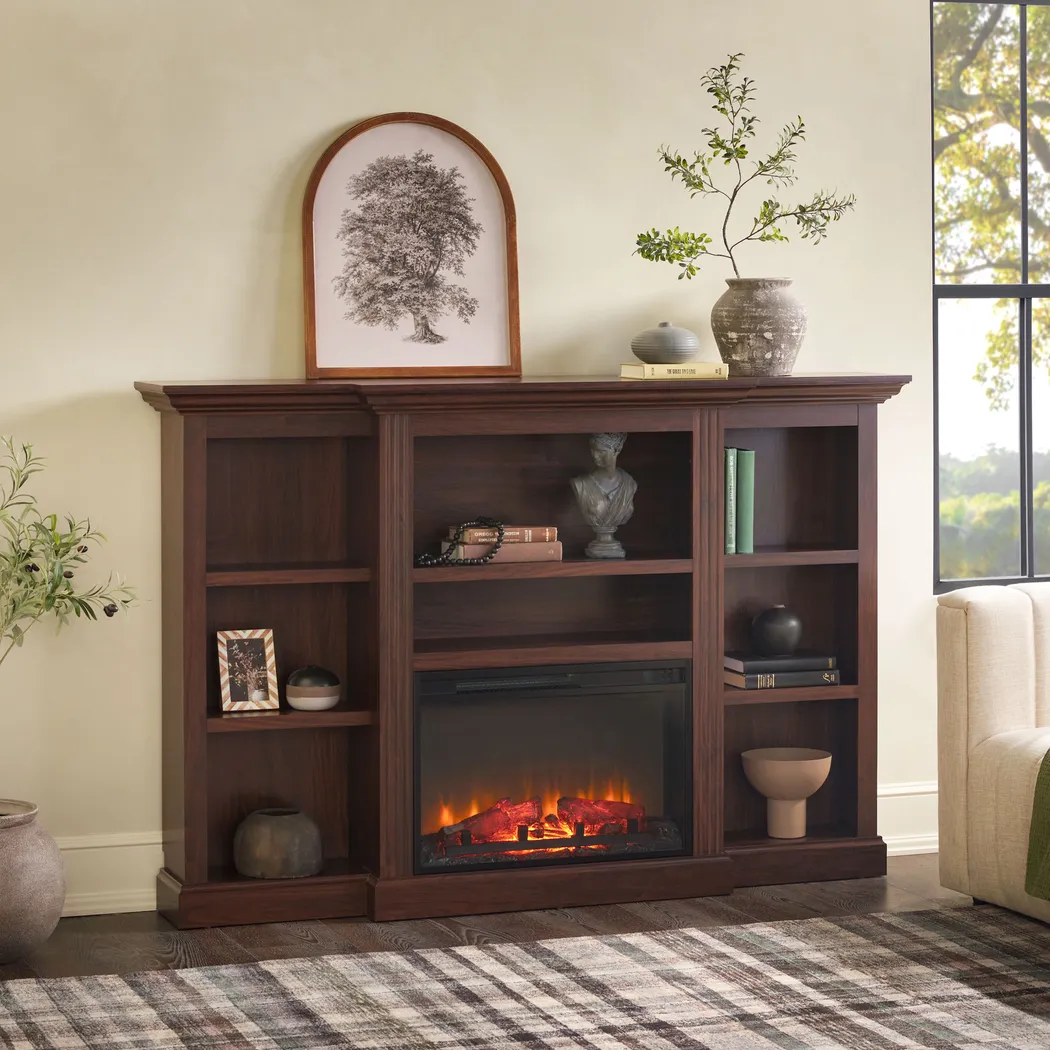 Lisashire Brown 70 in. Console, With Electric Fireplace - Thumbnail - Image 2