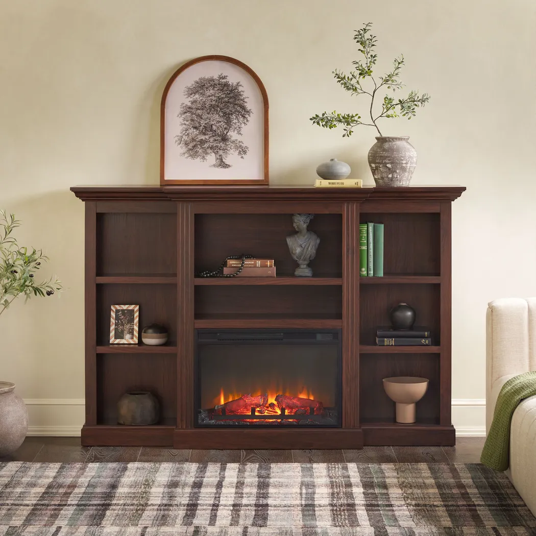 Lisashire Brown 70 in. Console, With Electric Fireplace - Thumbnail - Image 3