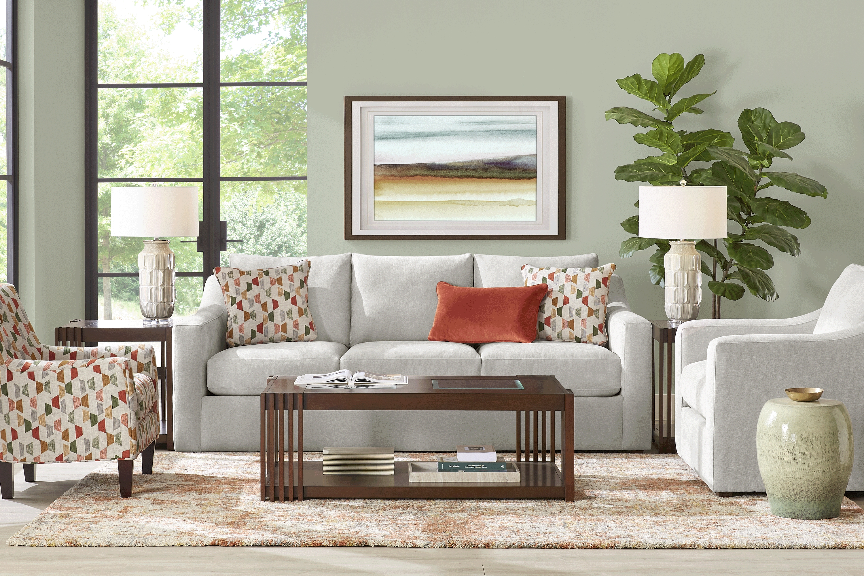 Lisbon Park Oyster 7 Pc Living Room with Gel Foam Sleeper Sofa - Thumbnail - Image 1