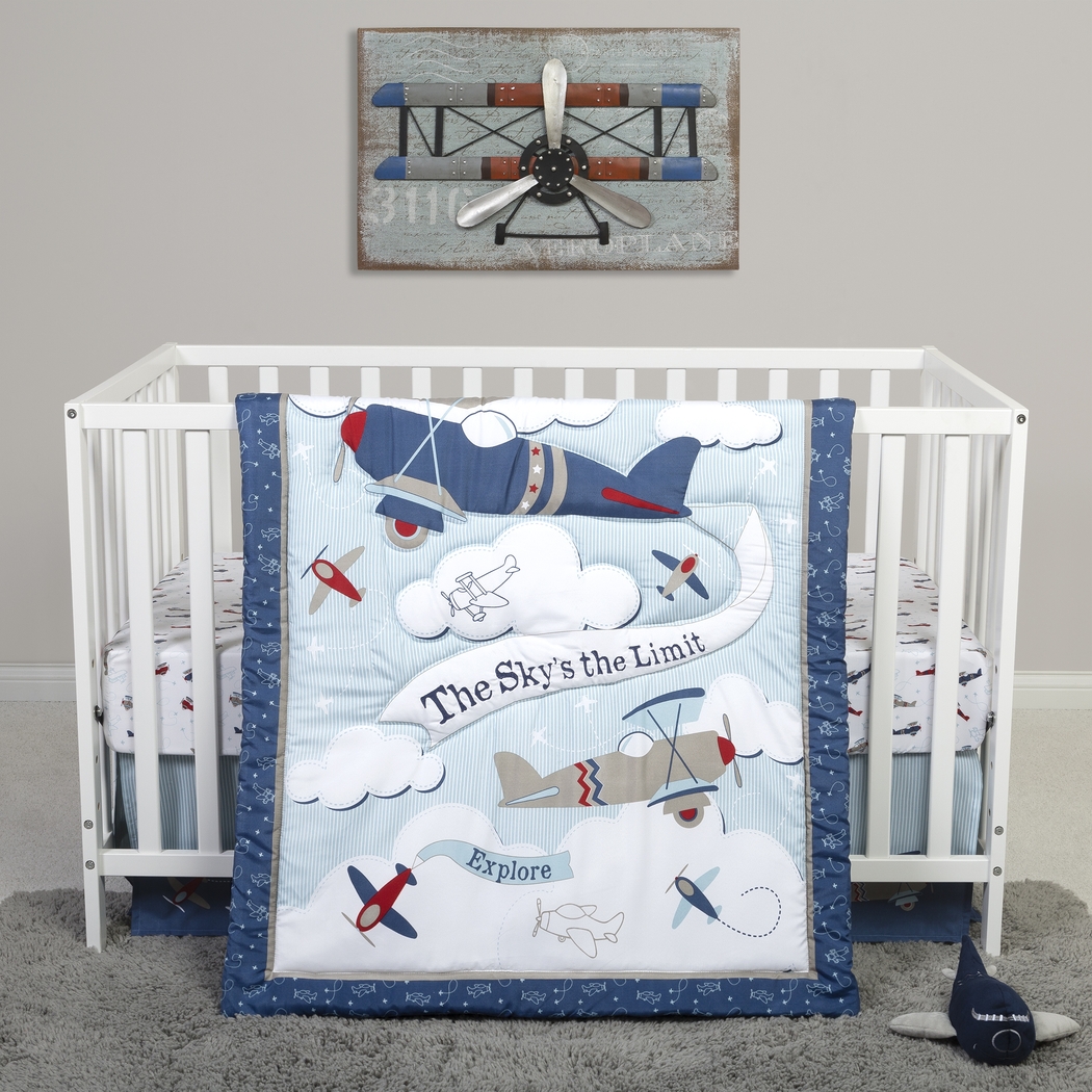 Little Pilot Blue 4 Pc Baby Bedding Set - Thumbnail - Image 1