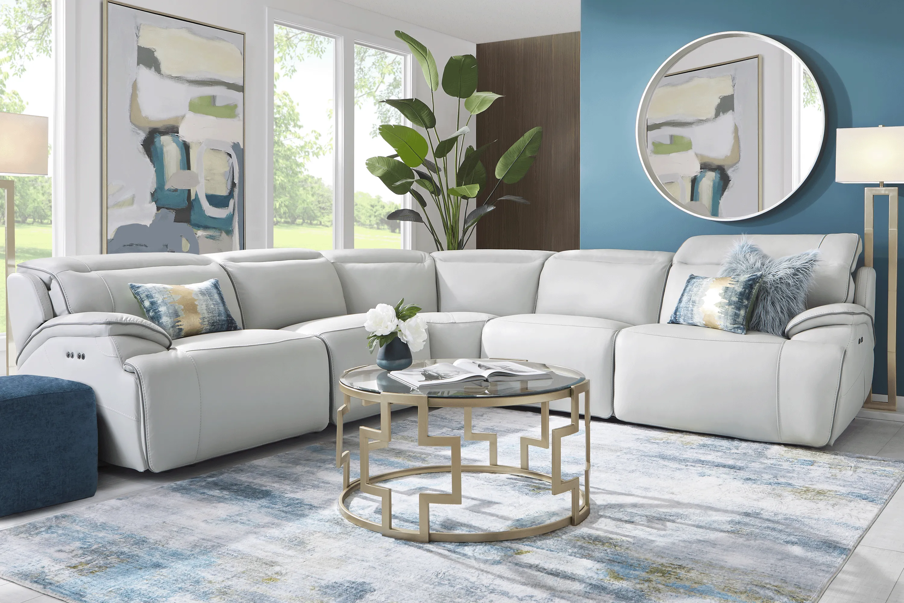 Livata Gray Leather 5 Pc Dual Power Reclining Sectional - Thumbnail - Image 2