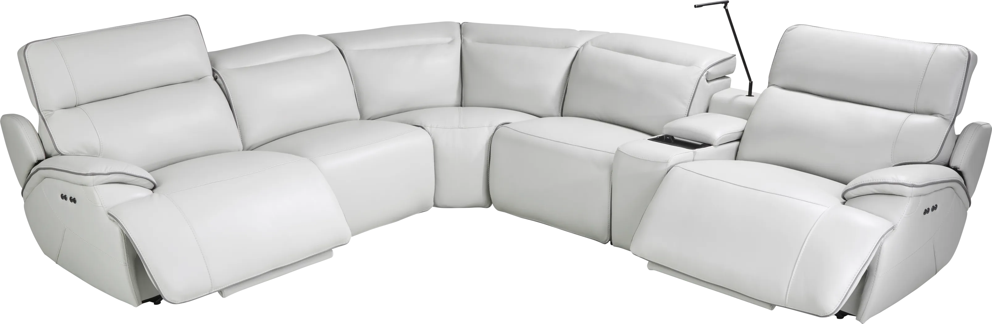 Livata Gray Leather 6 Pc Dual Power Reclining Sectional - Image 5