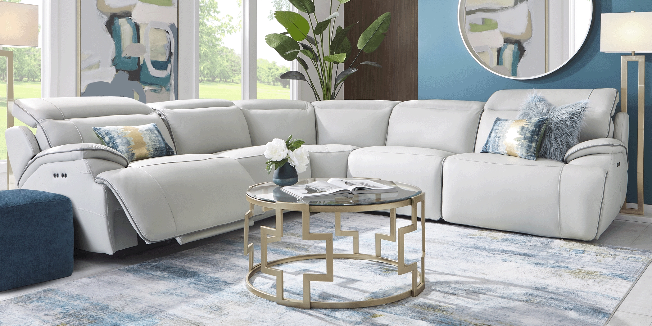 Livata Gray Leather 8 Pc Dual Power Reclining Sectional Living Room - Thumbnail - Image 2