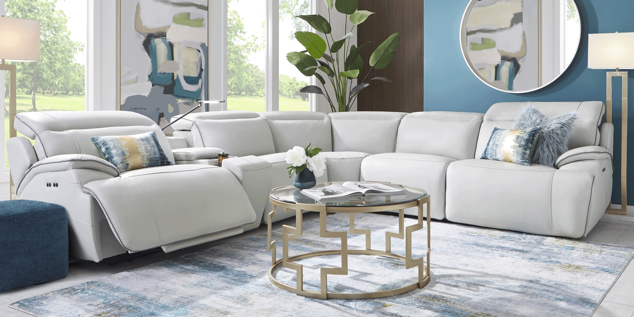 Livata Gray Leather 9 Pc Dual Power Reclining Sectional Living Room - Thumbnail - Image 2