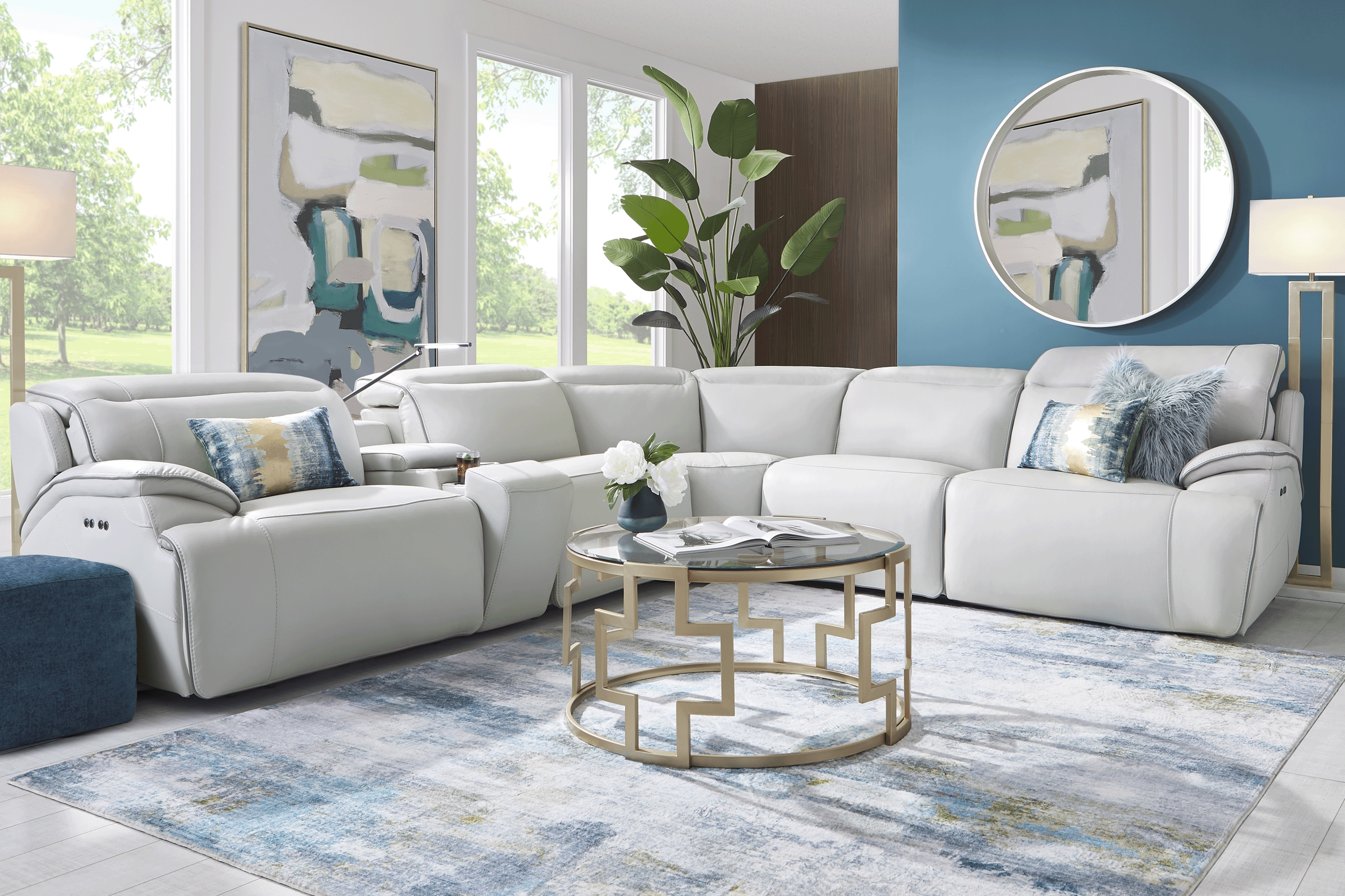 Livata Gray Leather 9 Pc Dual Power Reclining Sectional Living Room - Thumbnail - Image 1