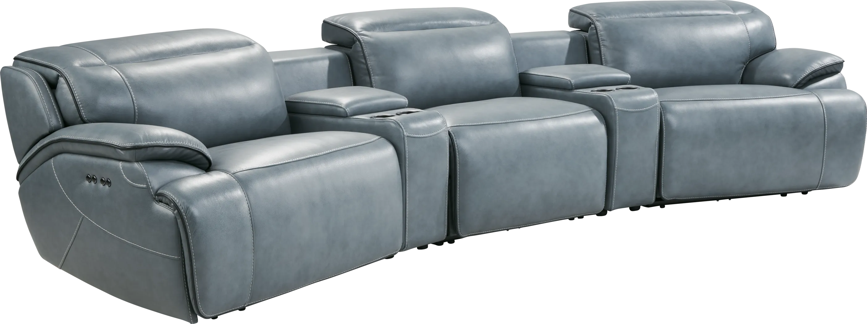 Livata Lagoon Leather 5 Pc Dual Power Reclining Home Theater Sectional - Thumbnail - Image 2