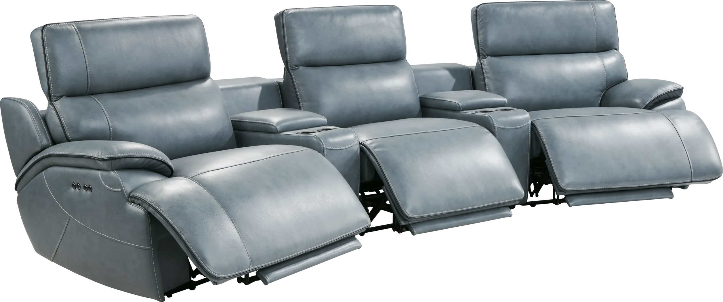 Livata Lagoon Leather 5 Pc Dual Power Reclining Home Theater Sectional - Thumbnail - Image 3