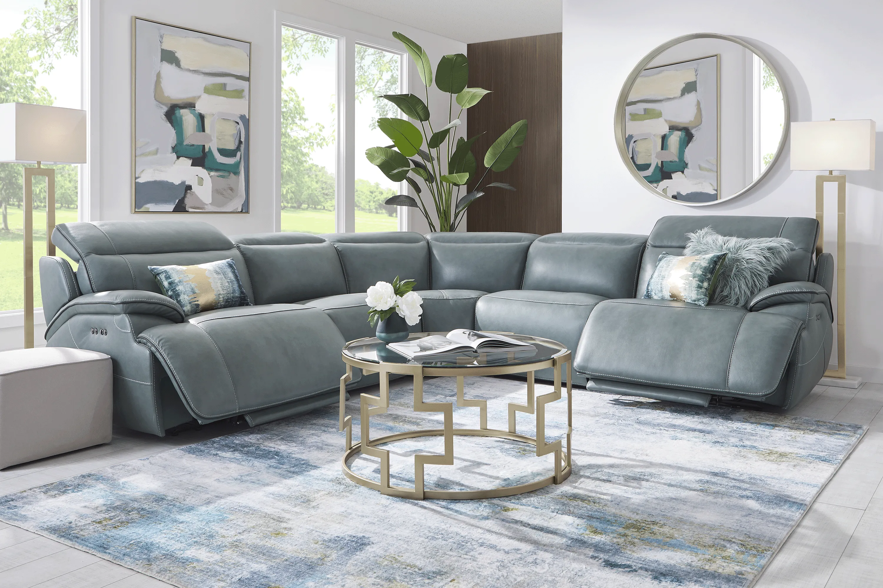 Livata Lagoon Leather 5 Pc Dual Power Reclining Sectional - Thumbnail - Image 2