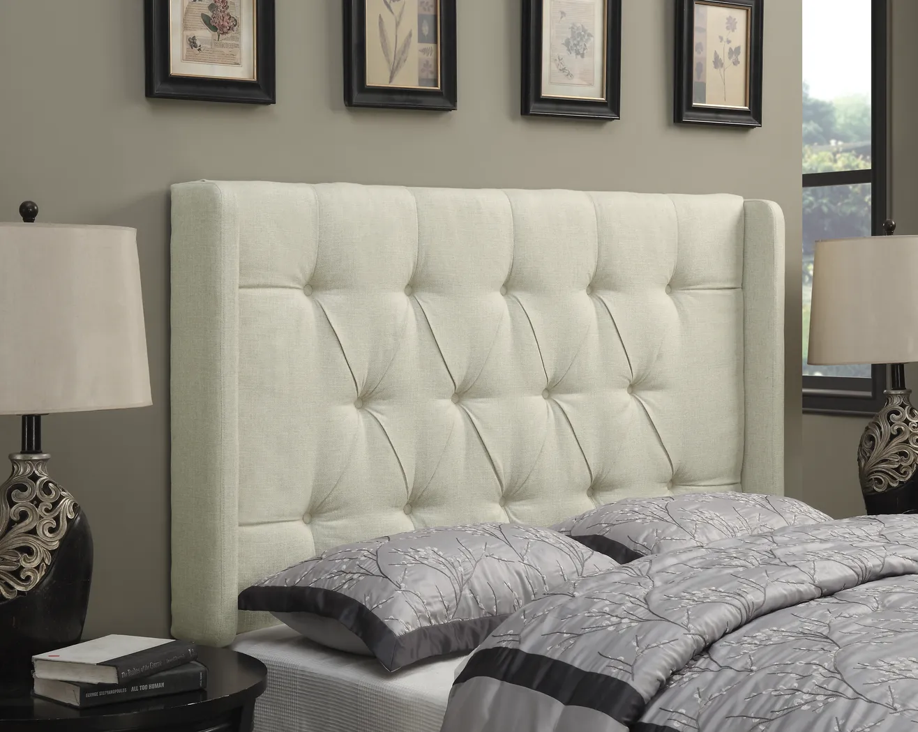 Livia Beige King Upholstered Headboard - Thumbnail - Image 1