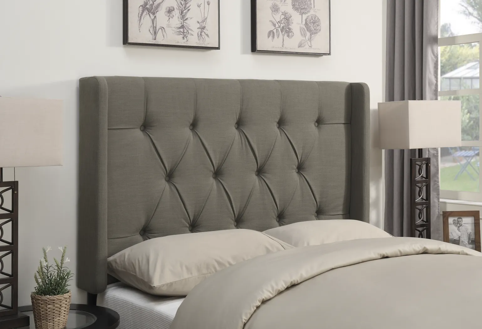 Livia Taupe King Upholstered Headboard - Thumbnail - Image 1