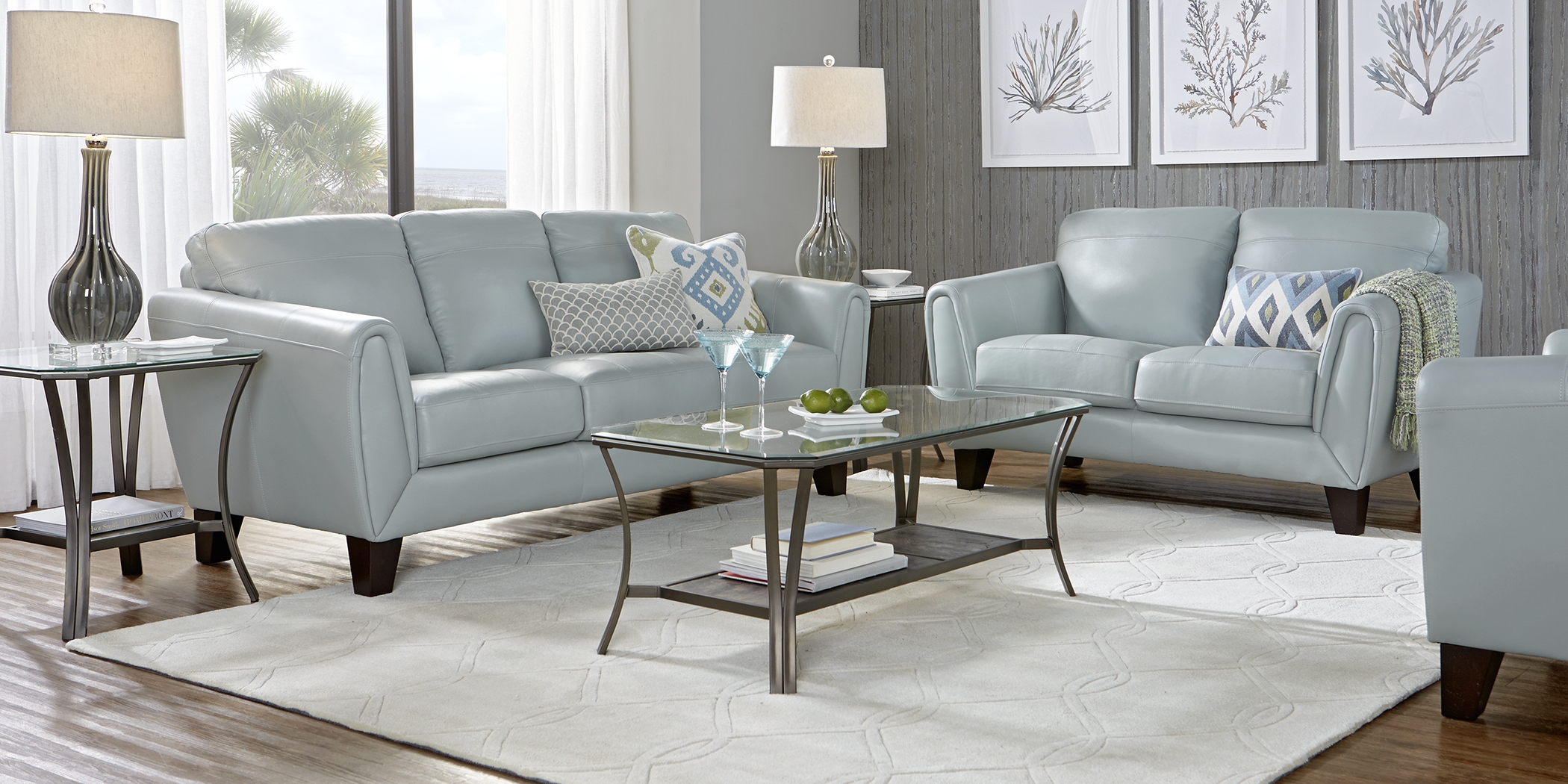 Livorno Aqua Leather Sofa - Thumbnail - Image 2