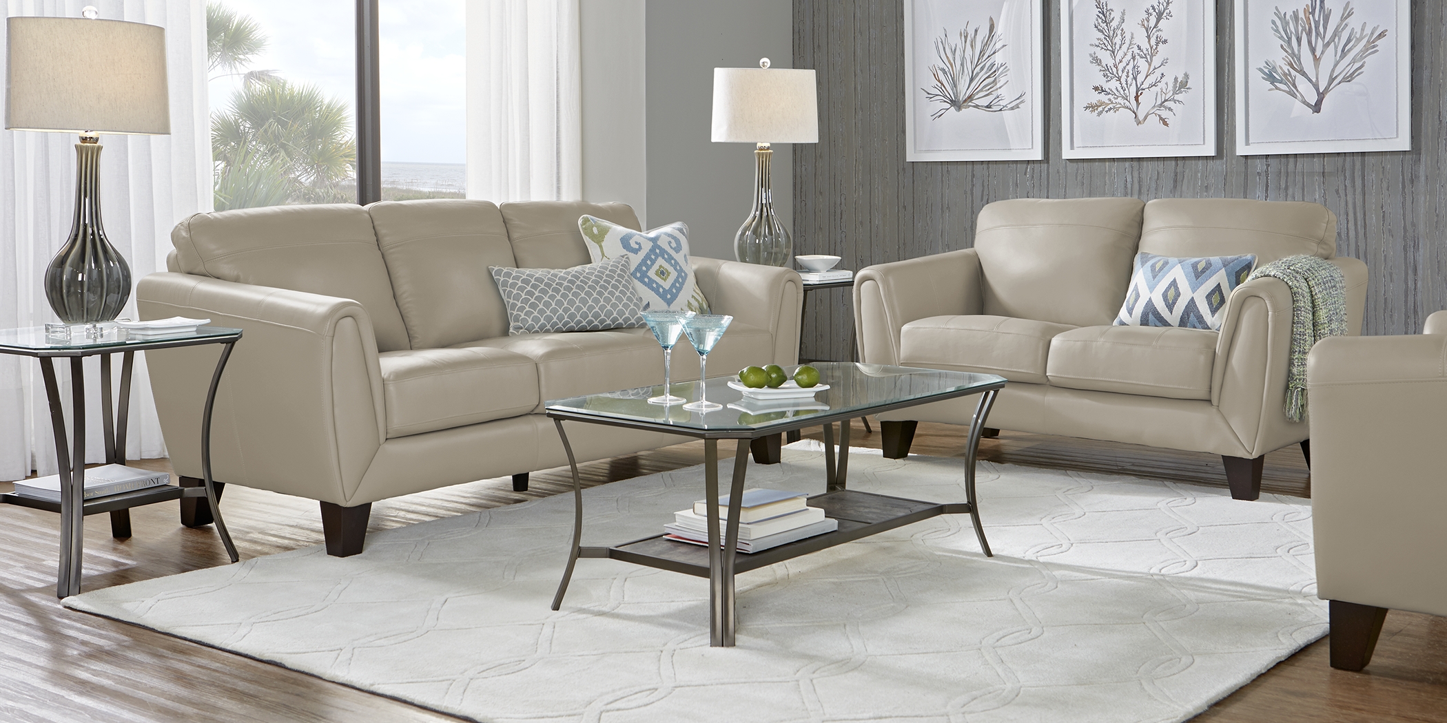 Livorno Beige Leather 3 Pc Living Room - Thumbnail - Image 1