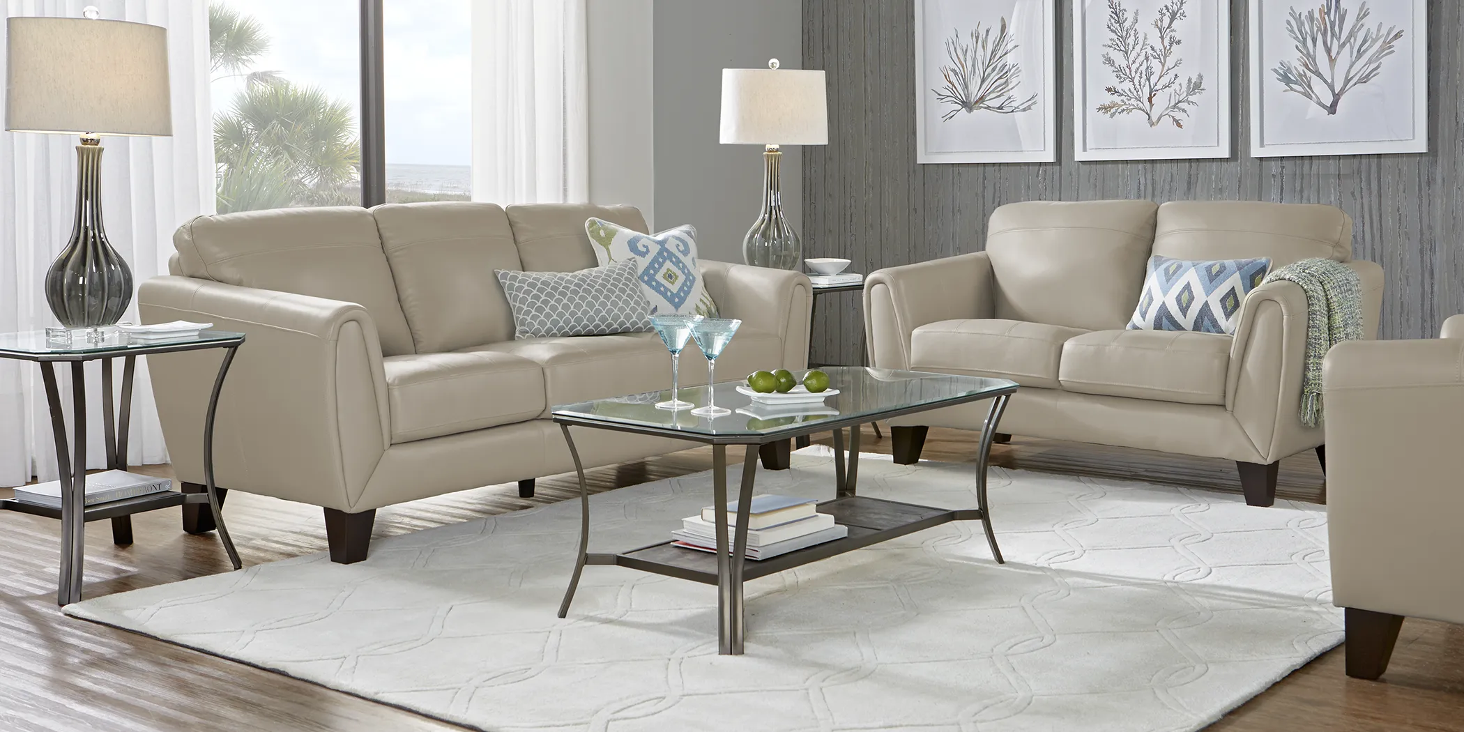 Livorno Beige Leather 5 Pc Living Room - Thumbnail - Image 1