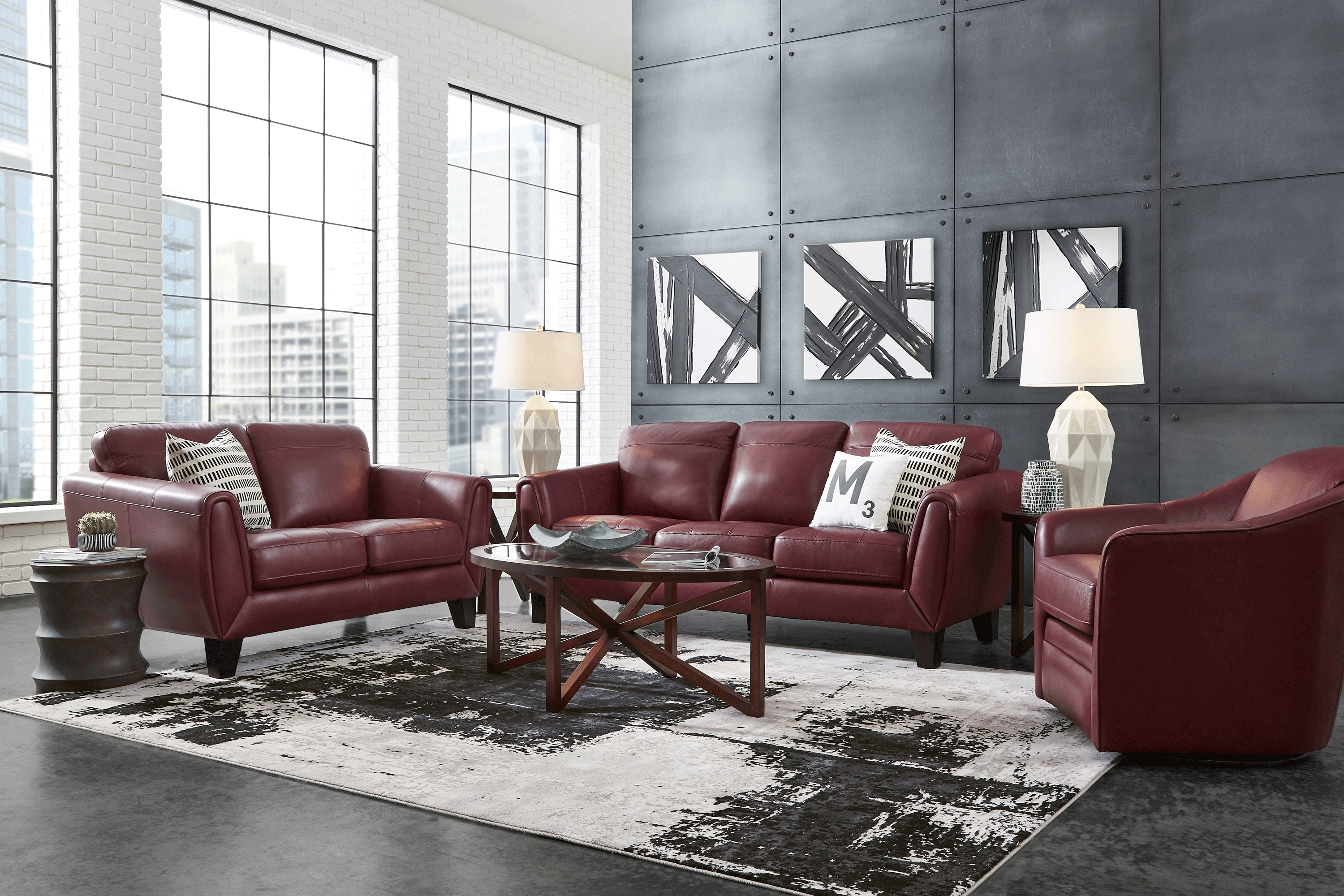 Livorno Lane Red Leather 2 Pc Living Room - Thumbnail - Image 1