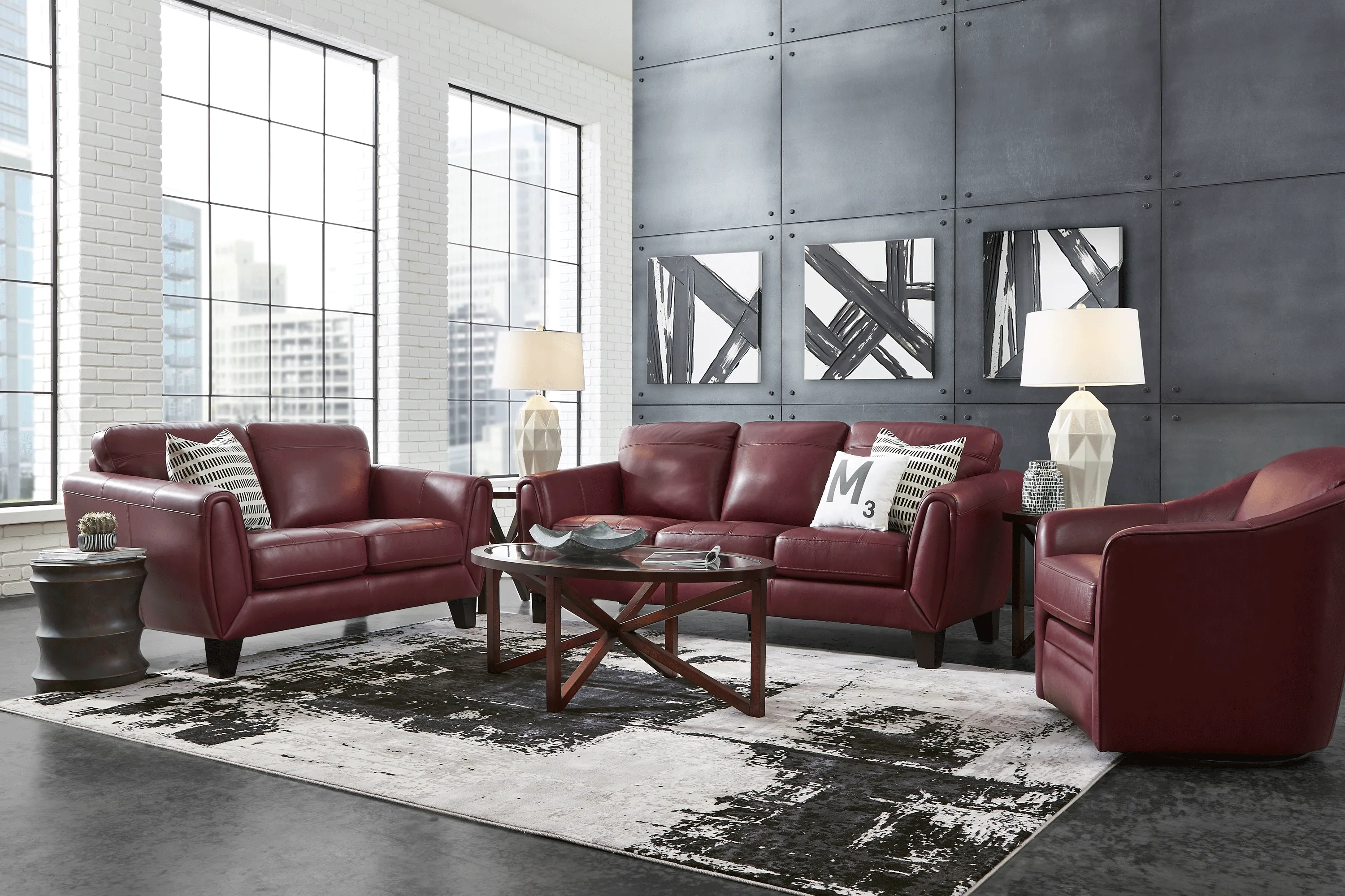 Livorno Lane Red Leather 8 Pc Living Room - Thumbnail - Image 1