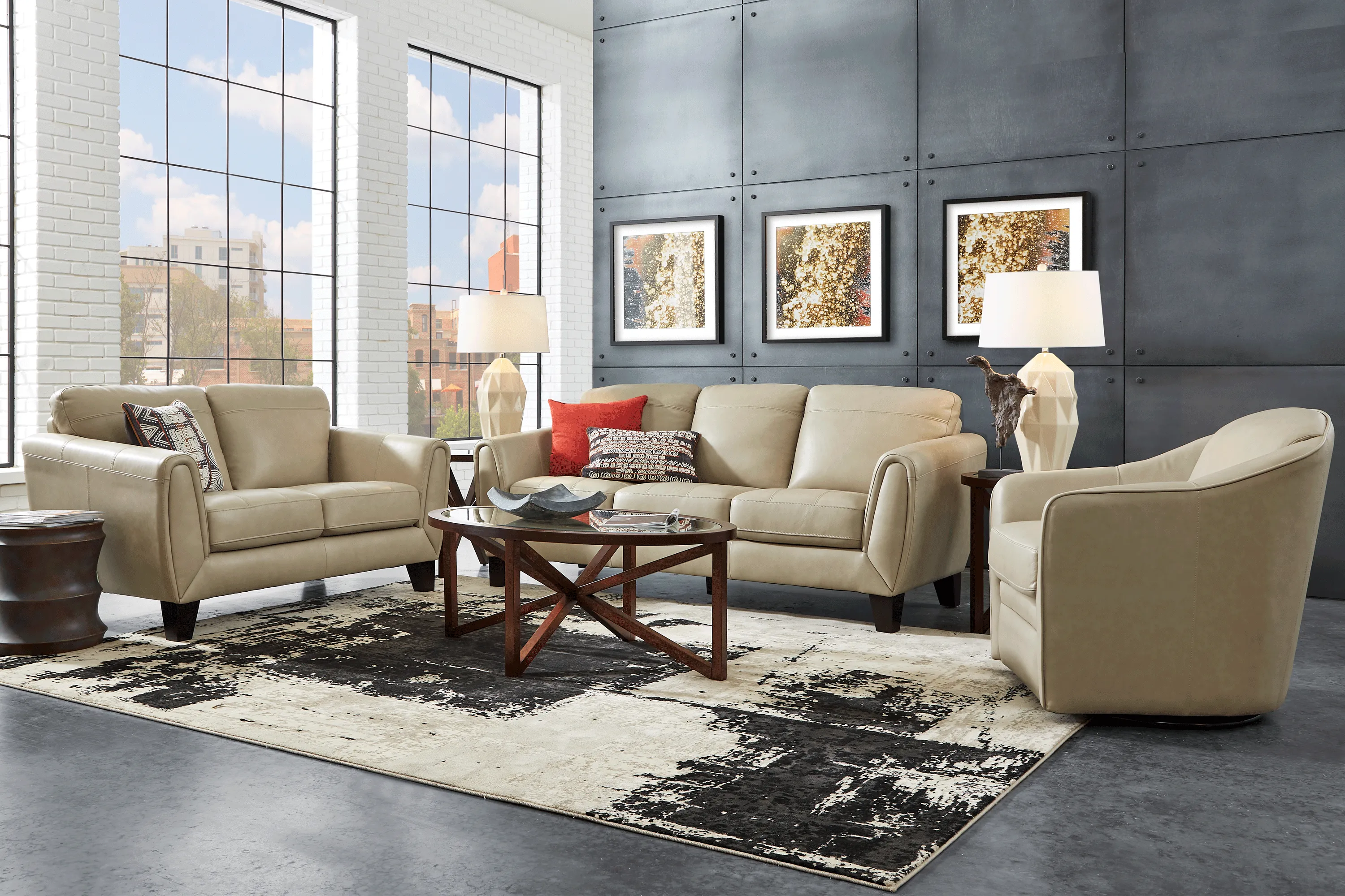 Livorno Lane Stone Leather 3 Pc Living Room - Thumbnail - Image 1