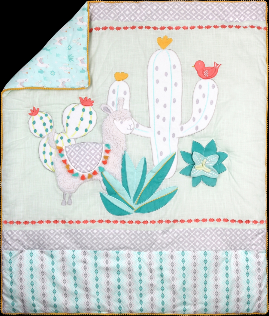 Llama Lullaby Turquoise 3 Pc Baby Bedding Set - Thumbnail - Image 2