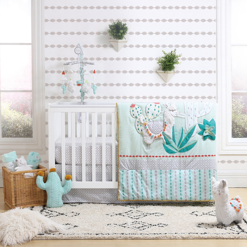 Llama Lullaby Turquoise 3 Pc Baby Bedding Set - Thumbnail - Image 1
