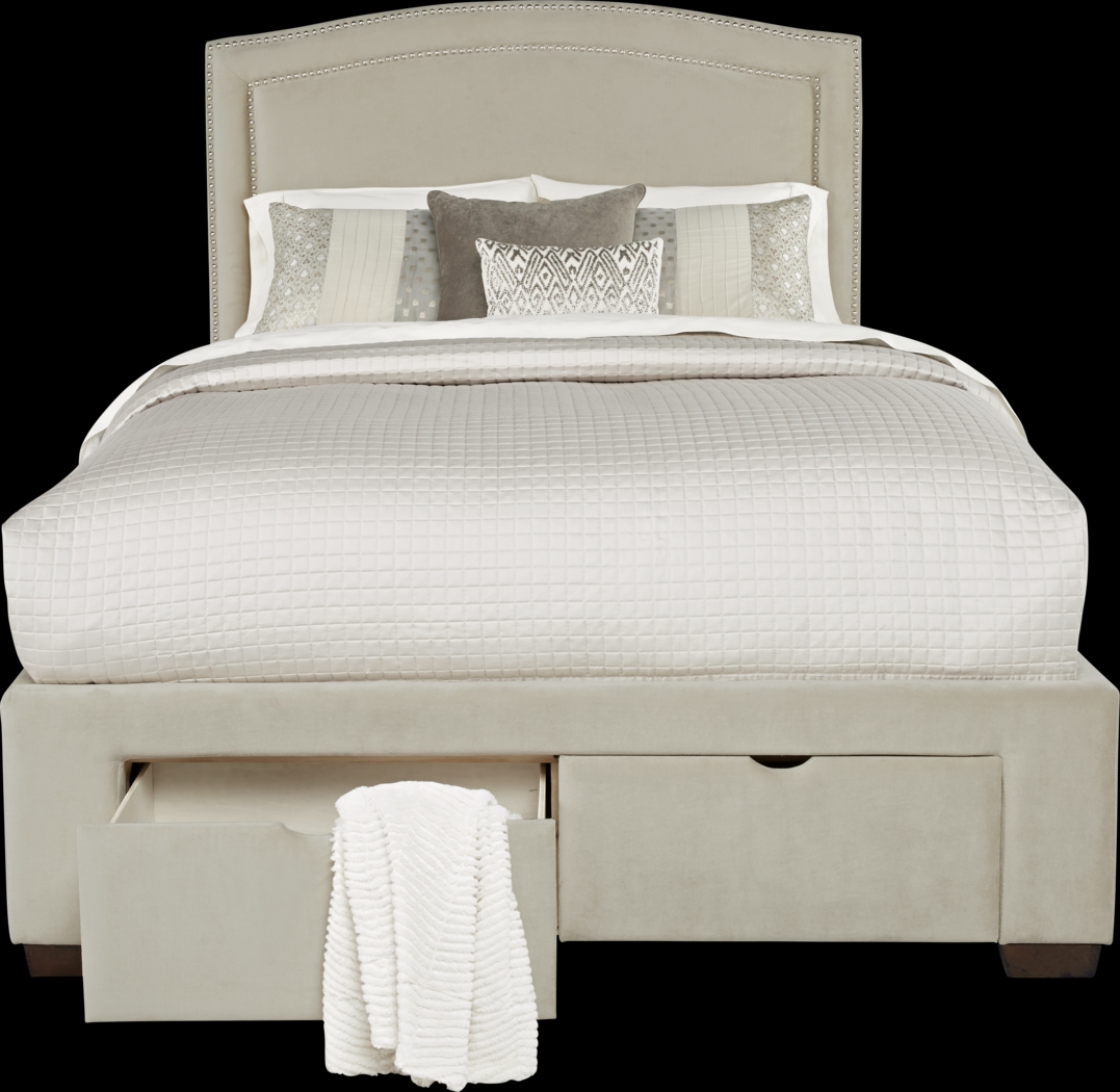 Loden Beige 3 Pc King Upholstered Bed with 2 Drawer Storage - Thumbnail - Image 2