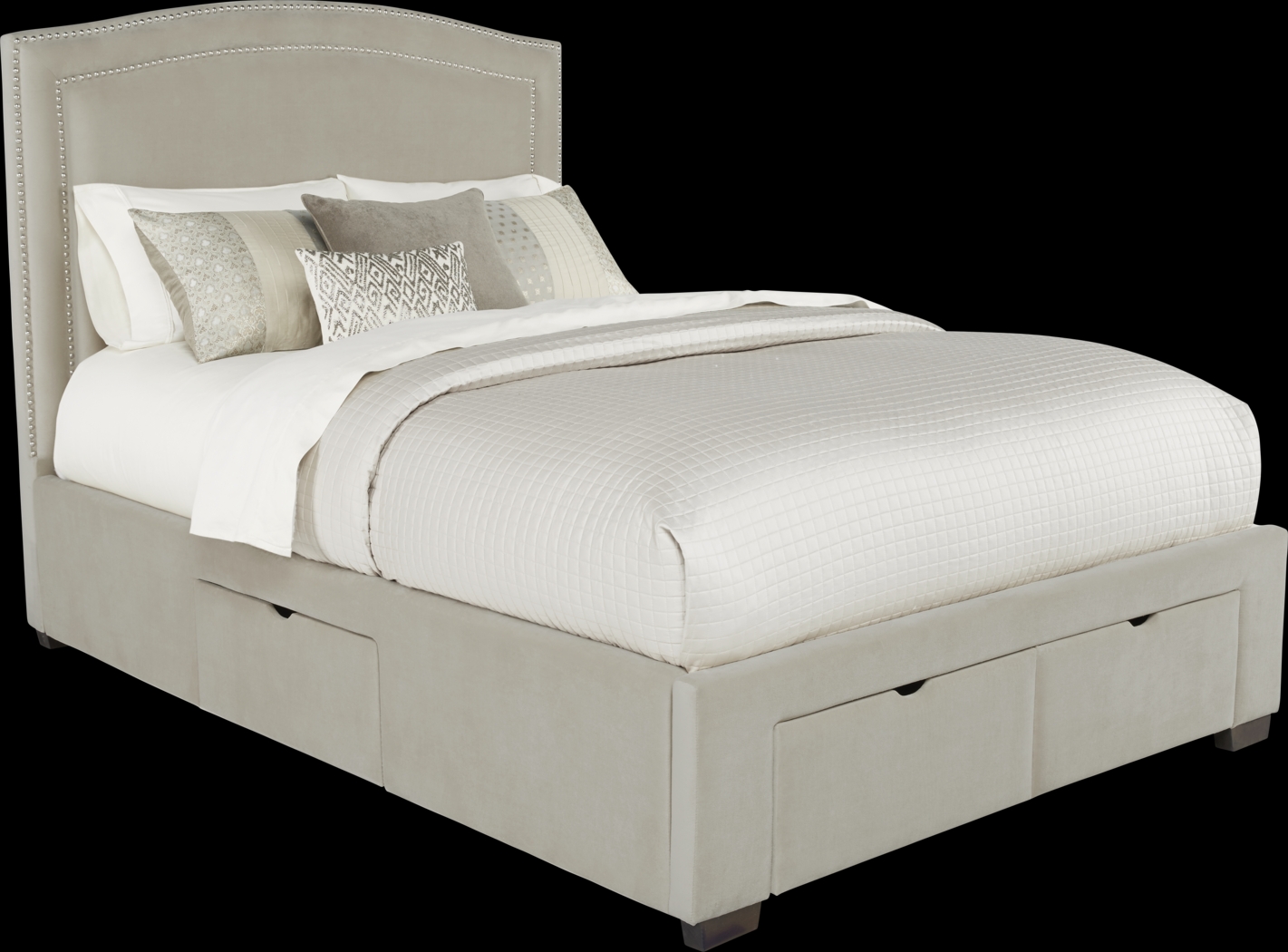 Loden Beige 3 Pc Queen Upholstered Bed with 4 Drawer Storage - Thumbnail - Image 1