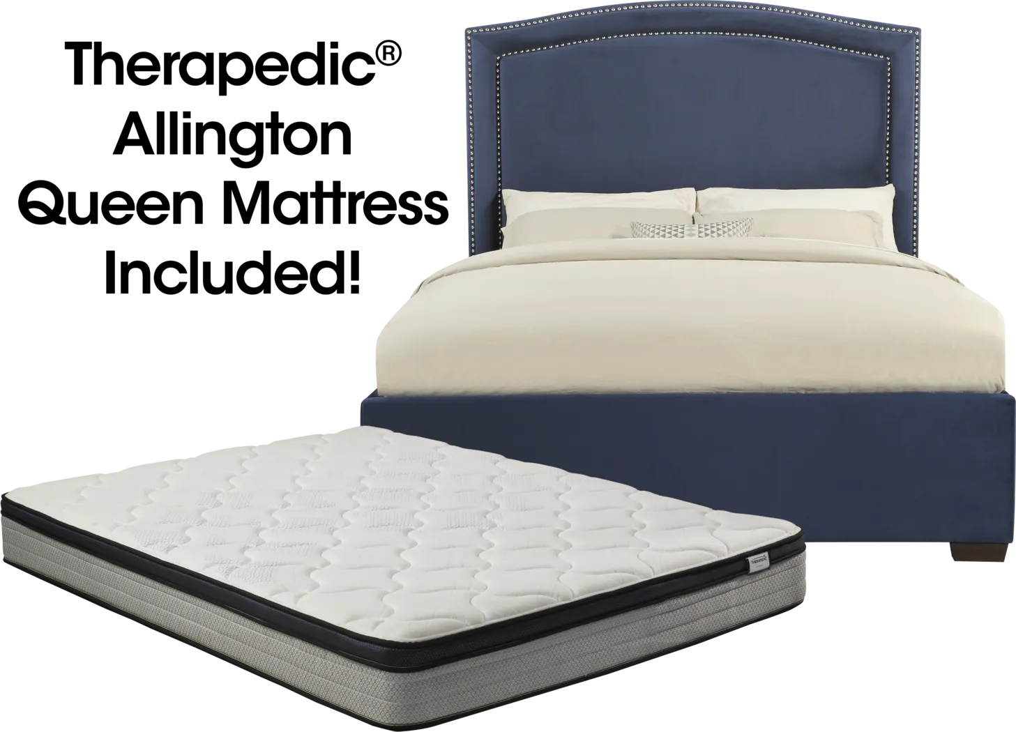 Loden Blue 5 Pc Upholstered Queen Bed and Mattress Set - Thumbnail - Image 1