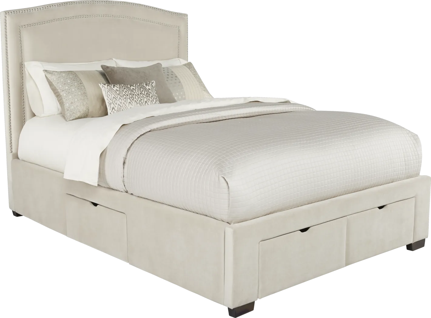 Loden Cream 3 Pc Queen Upholstered Bed with 4 Drawer Storage - Thumbnail - Image 1
