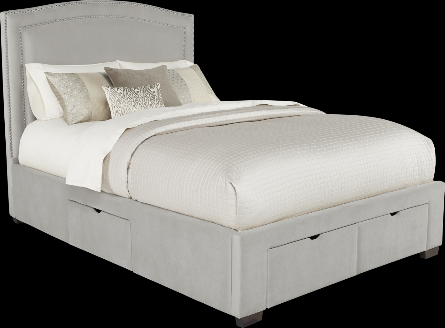 Loden Gray 3 Pc Queen Upholstered Bed with 4 Drawer Storage - Thumbnail - Image 1