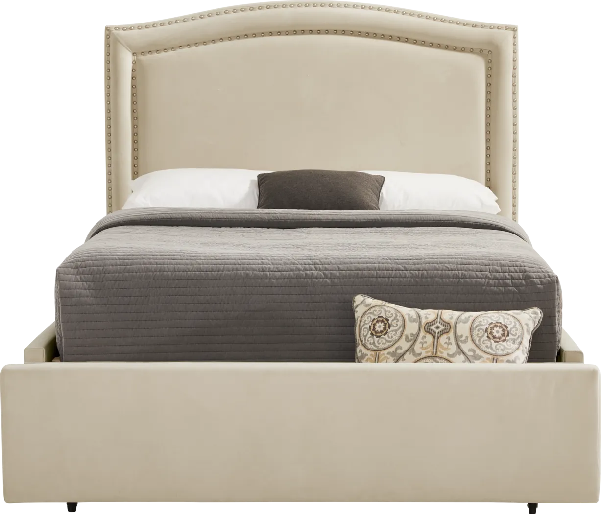 Loden II Cream 3 Pc King Upholstered Storage Bed - Thumbnail - Image 1