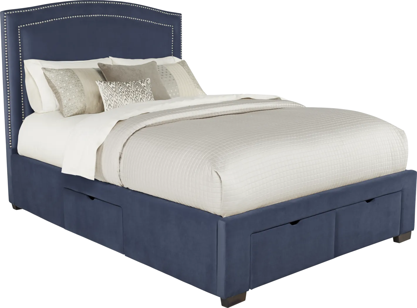 Loden Navy 3 Pc King Upholstered Bed with 4 Drawer Storage - Thumbnail - Image 1