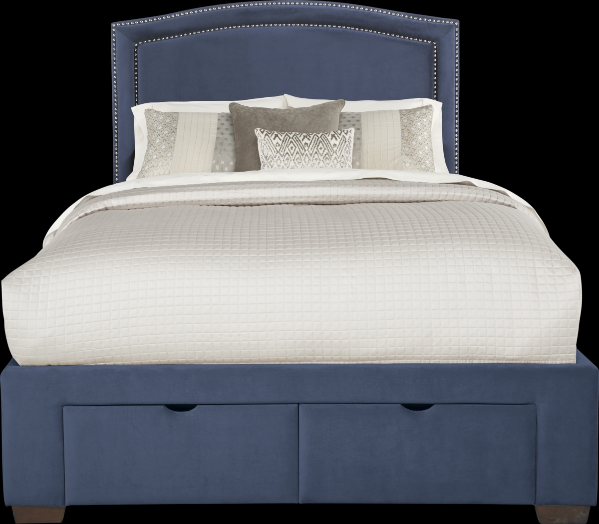 Loden Navy 3 Pc Queen Upholstered Bed with 2 Drawer Storage - Thumbnail - Image 1