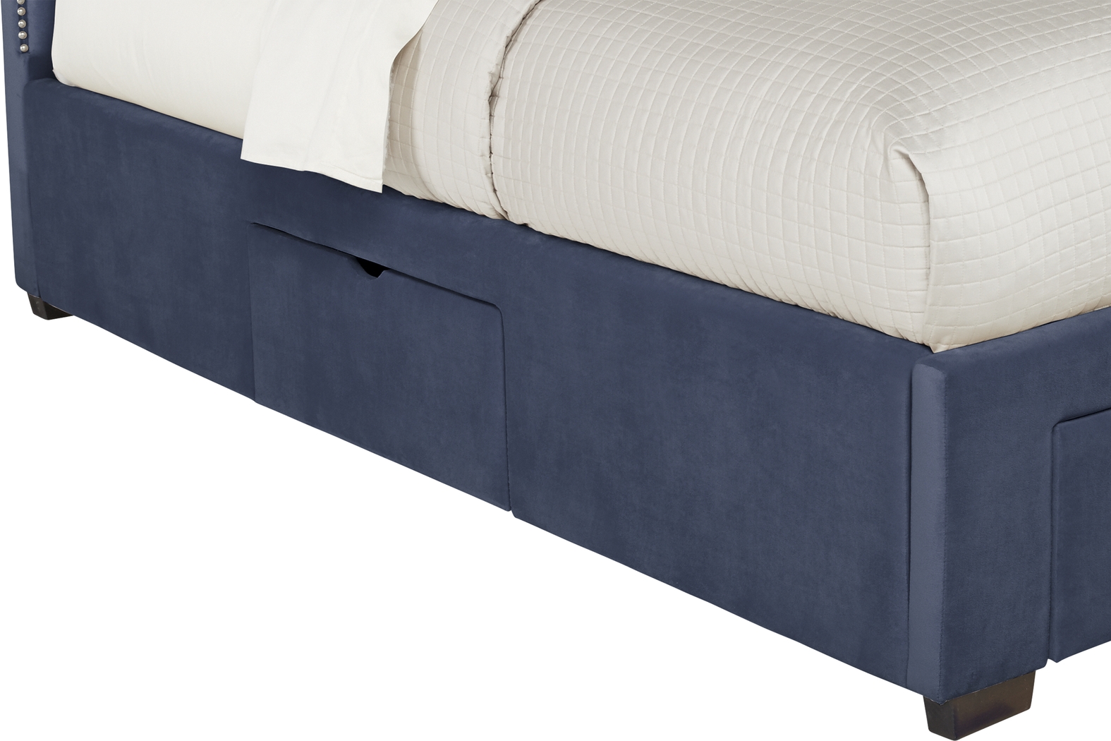 Loden Navy 3 Pc Queen Upholstered Bed with 2 Drawer Storage - Thumbnail - Image 2