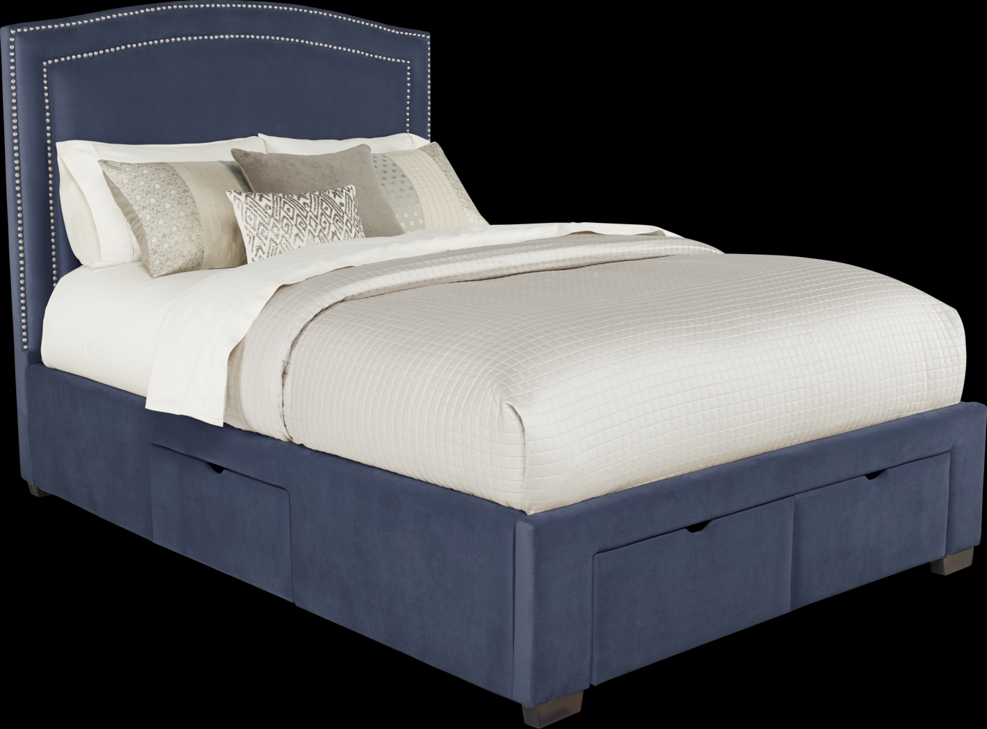Loden Navy 3 Pc Queen Upholstered Bed with 4 Drawer Storage - Thumbnail - Image 1