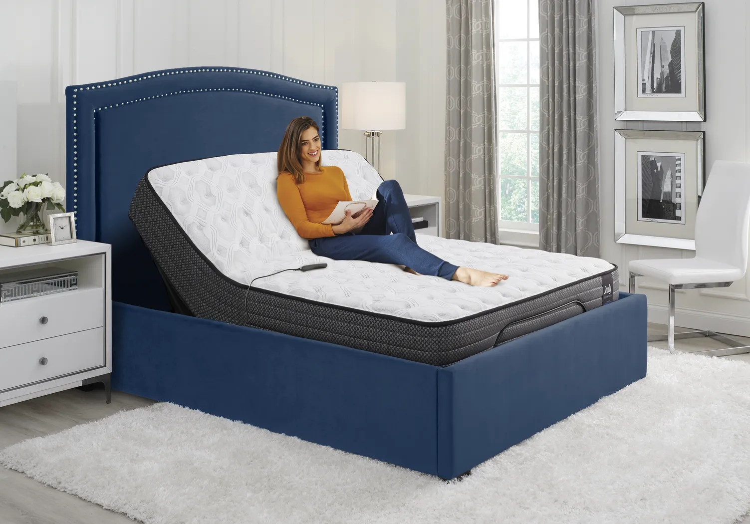 Loden Navy 5 Pc Queen Bed, Mattress and Adjustable Base Set - Thumbnail - Image 1
