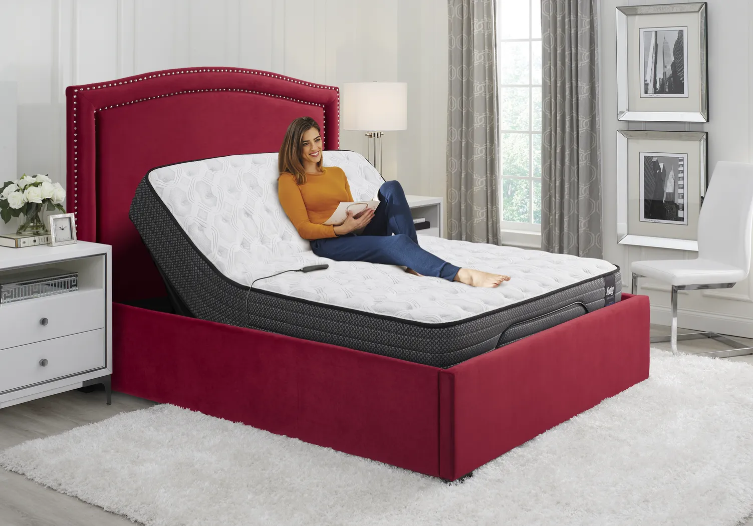 Loden Red 5 Pc Queen Bed, Mattress and Adjustable Base Set - Thumbnail - Image 1