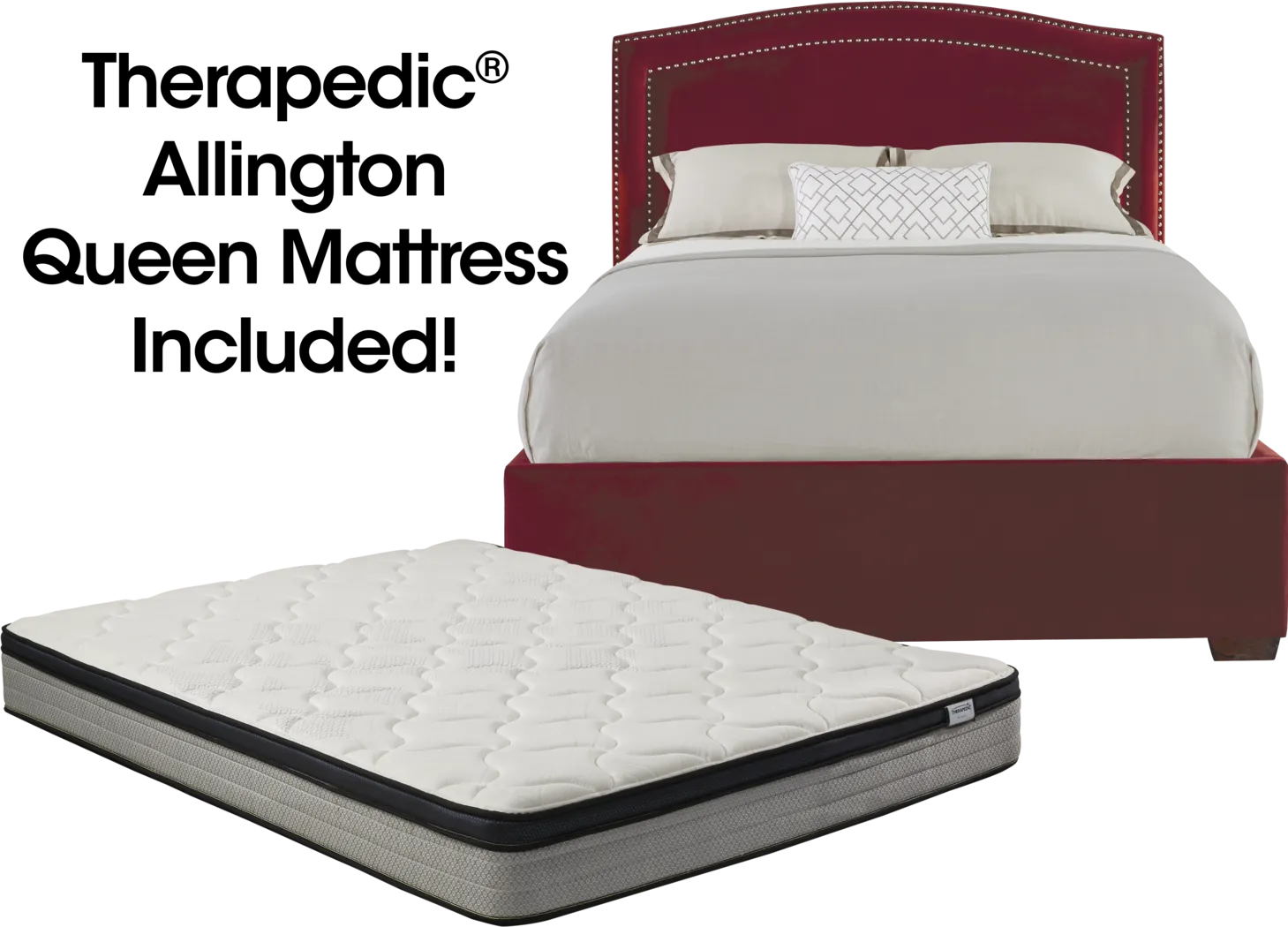 Loden Red 5 Pc Upholstered Queen Bed and Mattress Set - Thumbnail - Image 1