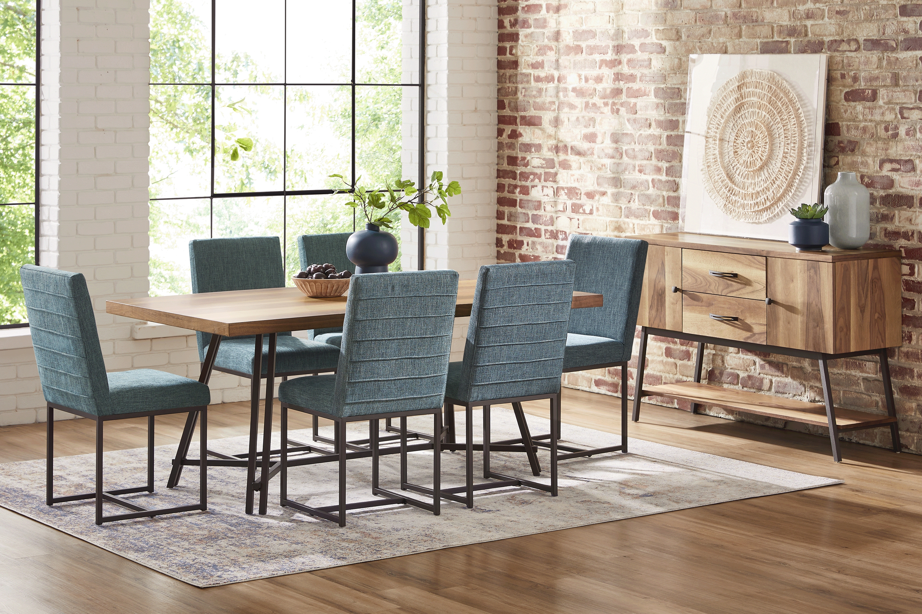 Loft Side Brown 5 Pc Dining Room with Teal Chairs - Thumbnail - Image 1