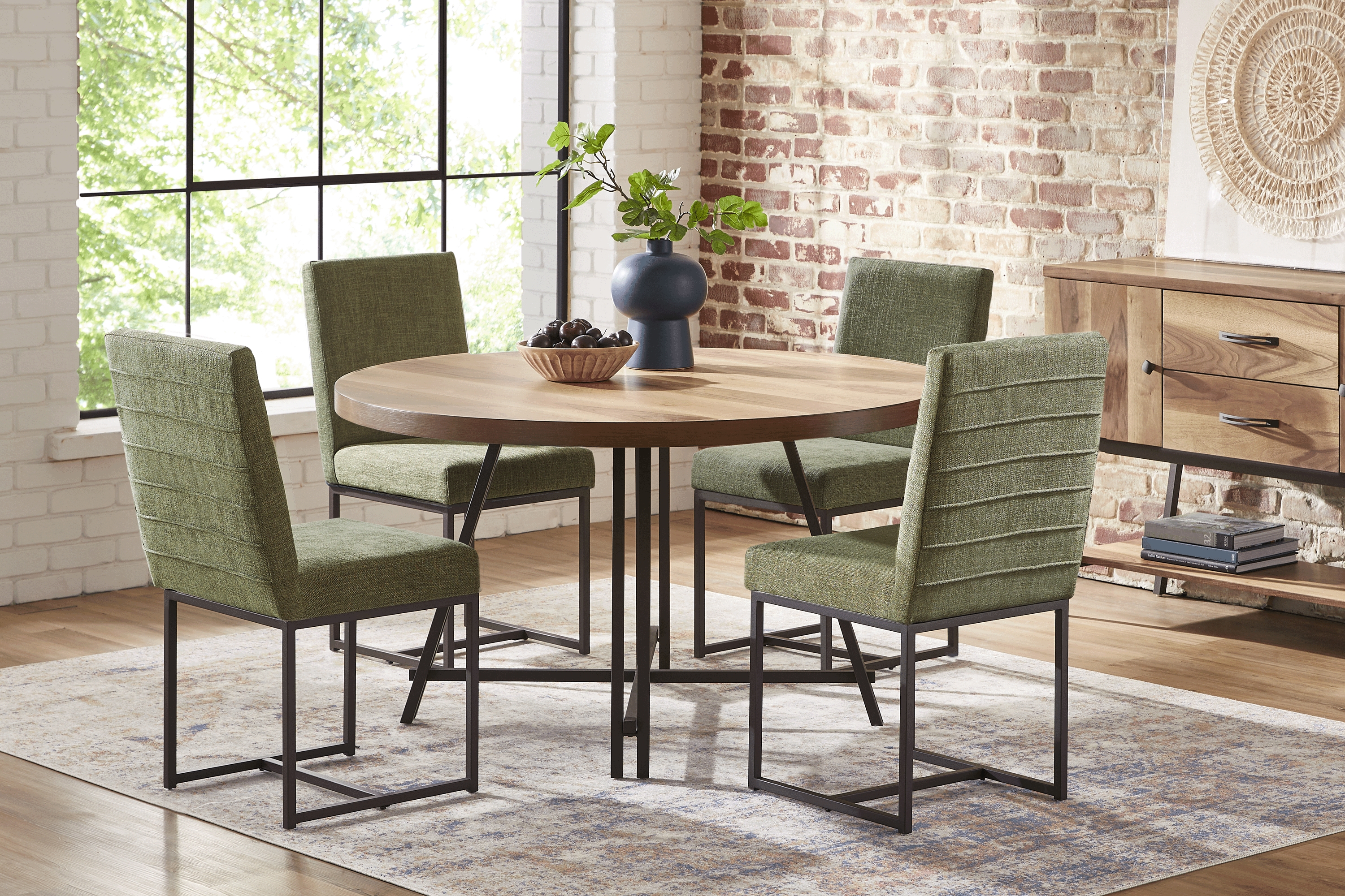 Loft Side Brown 5 Pc Round Dining Room with Avocado Chairs - Thumbnail - Image 1