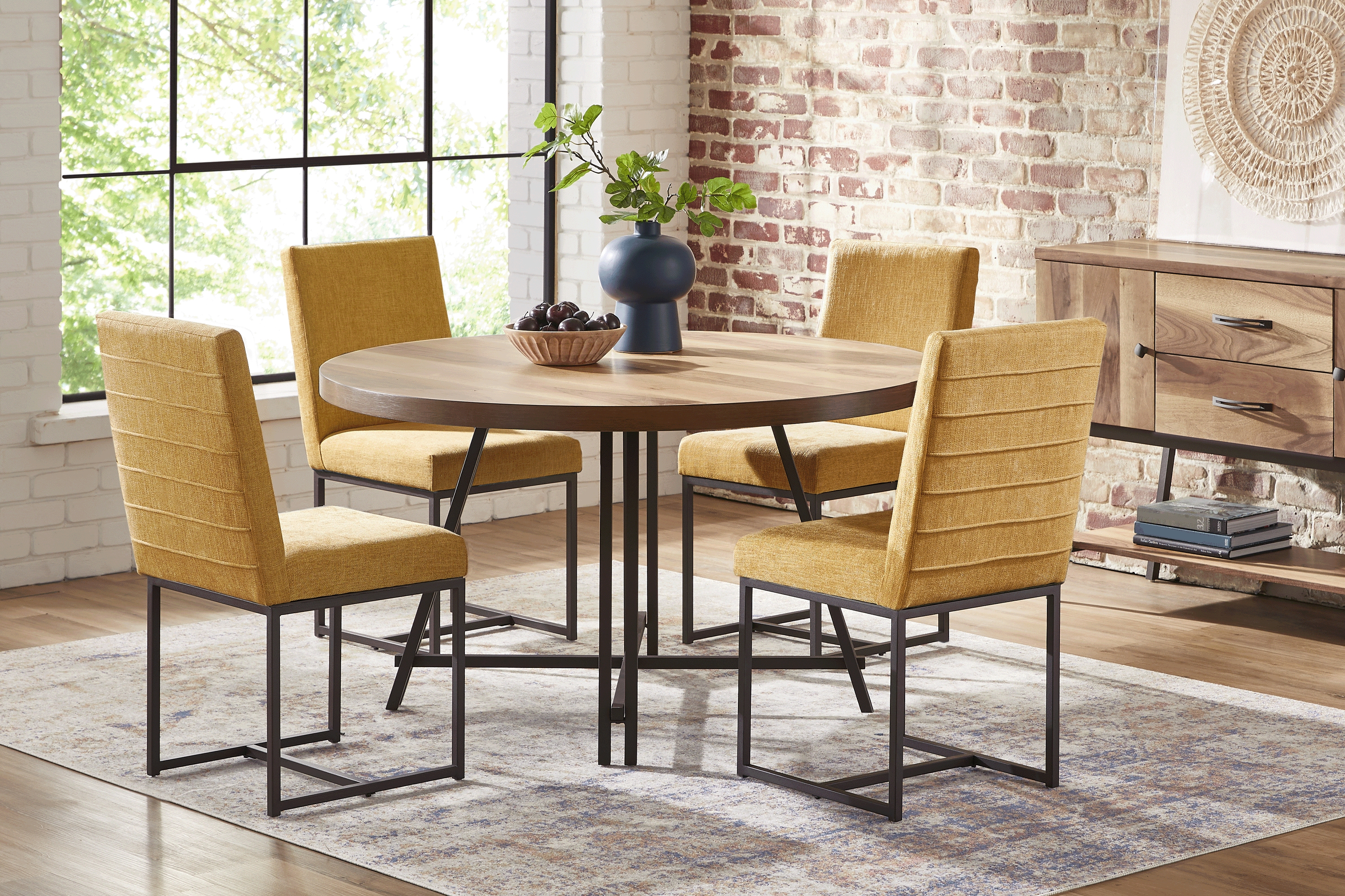 Loft Side Brown 5 Pc Round Dining Room with Sunflower Chairs - Thumbnail - Image 1